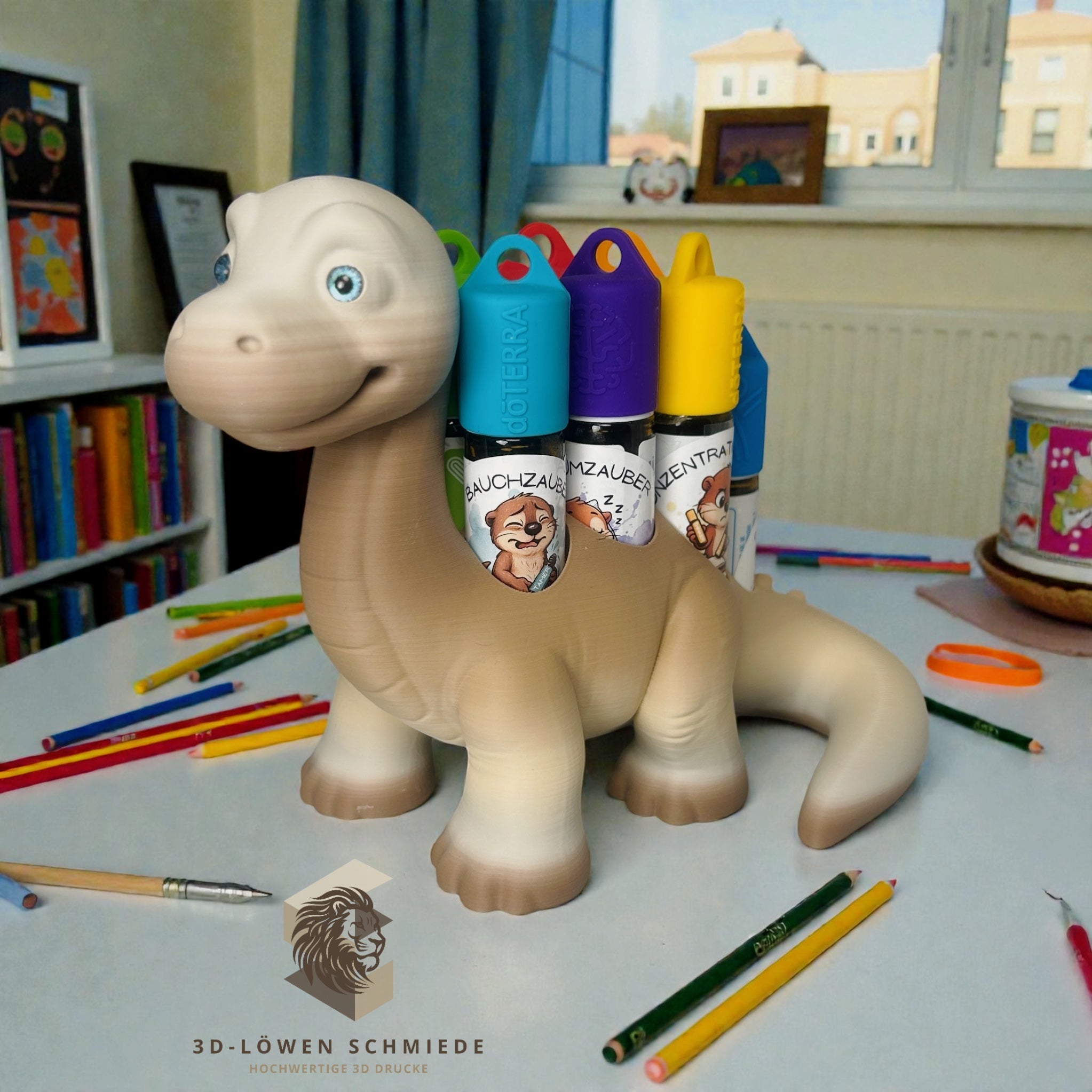 doTERRA Kids Collection Aufsteller für Ätherische Öle, Dino „Milo“ Platz für 7x 10ml Roll-Ons stilvolle Aufbewahrung, Praktisch, Einzigartig