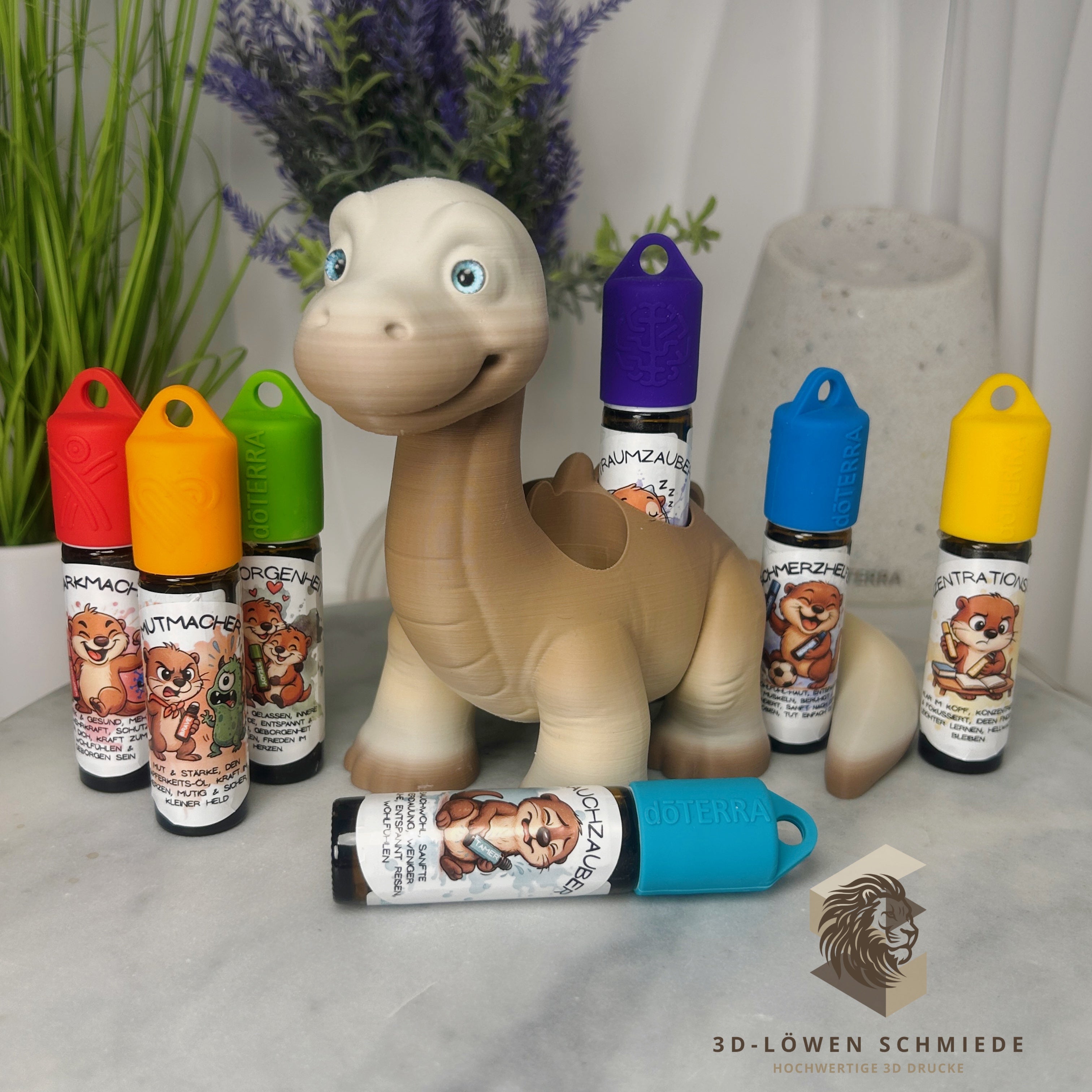doTERRA Kids Collection Aufsteller für Ätherische Öle, Dino „Milo“ Platz für 7x 10ml Roll-Ons stilvolle Aufbewahrung, Praktisch, Einzigartig
