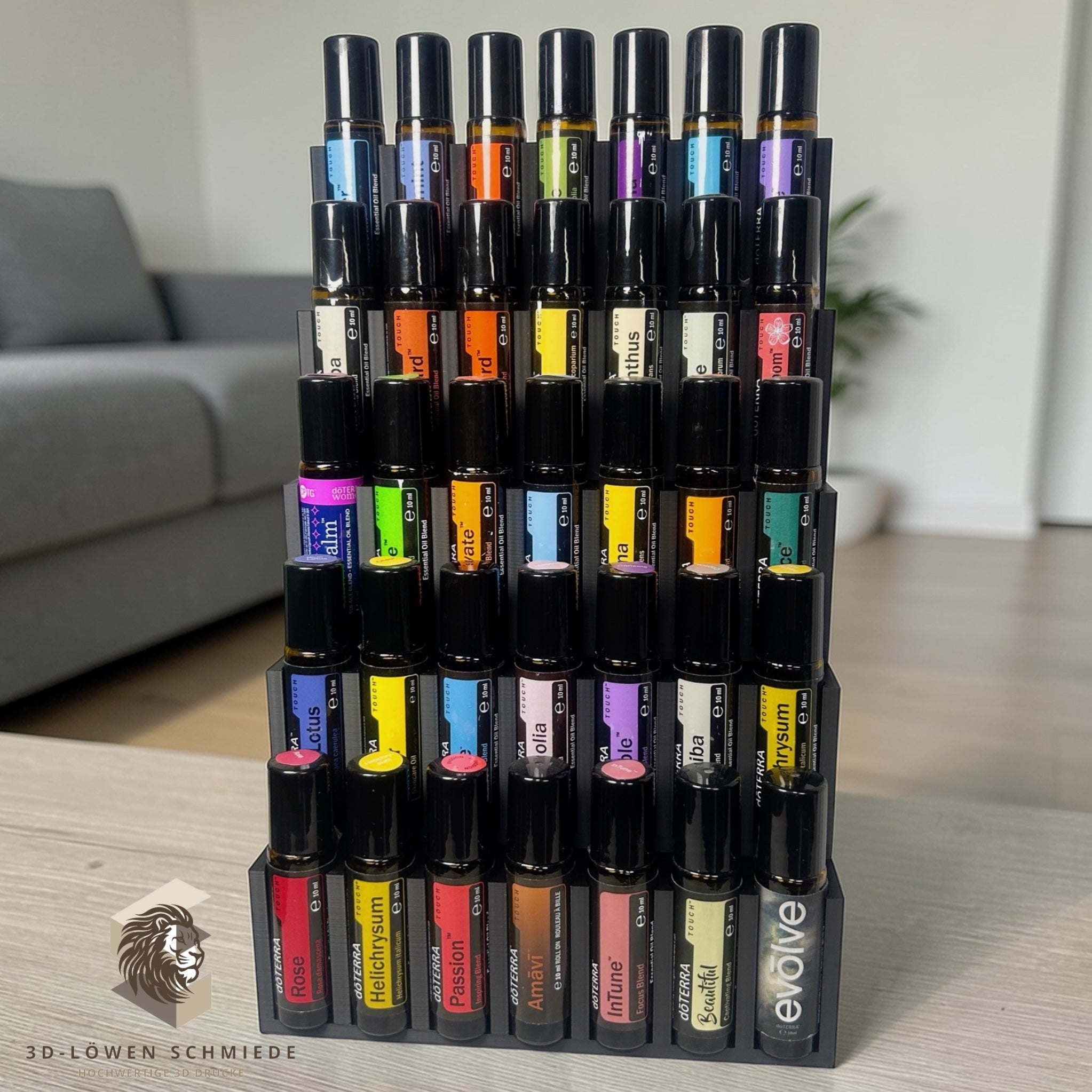doTERRA Aufsteller bis zu 60x 10ml Ätherische Öle Roll-On‘s mit Sicht auf die Öle, 5 Reihen mit Platz für je 7 oder 12 Roll On‘s