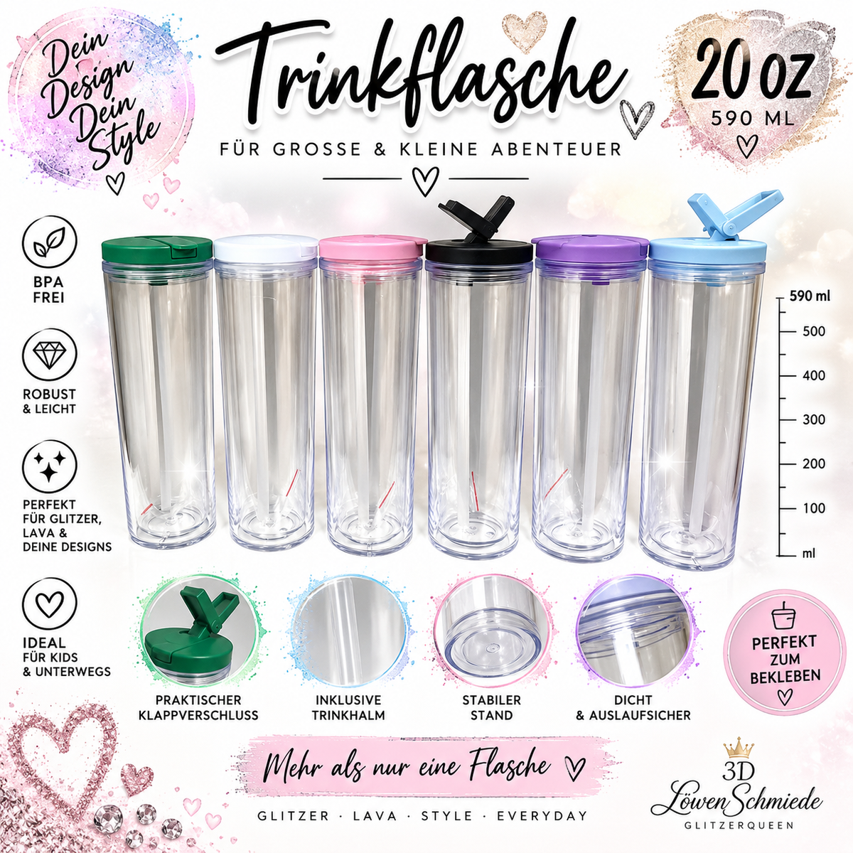 ✨ Deine persönliche 20 OZ Trinkflasche – ca. 590 ml ✨