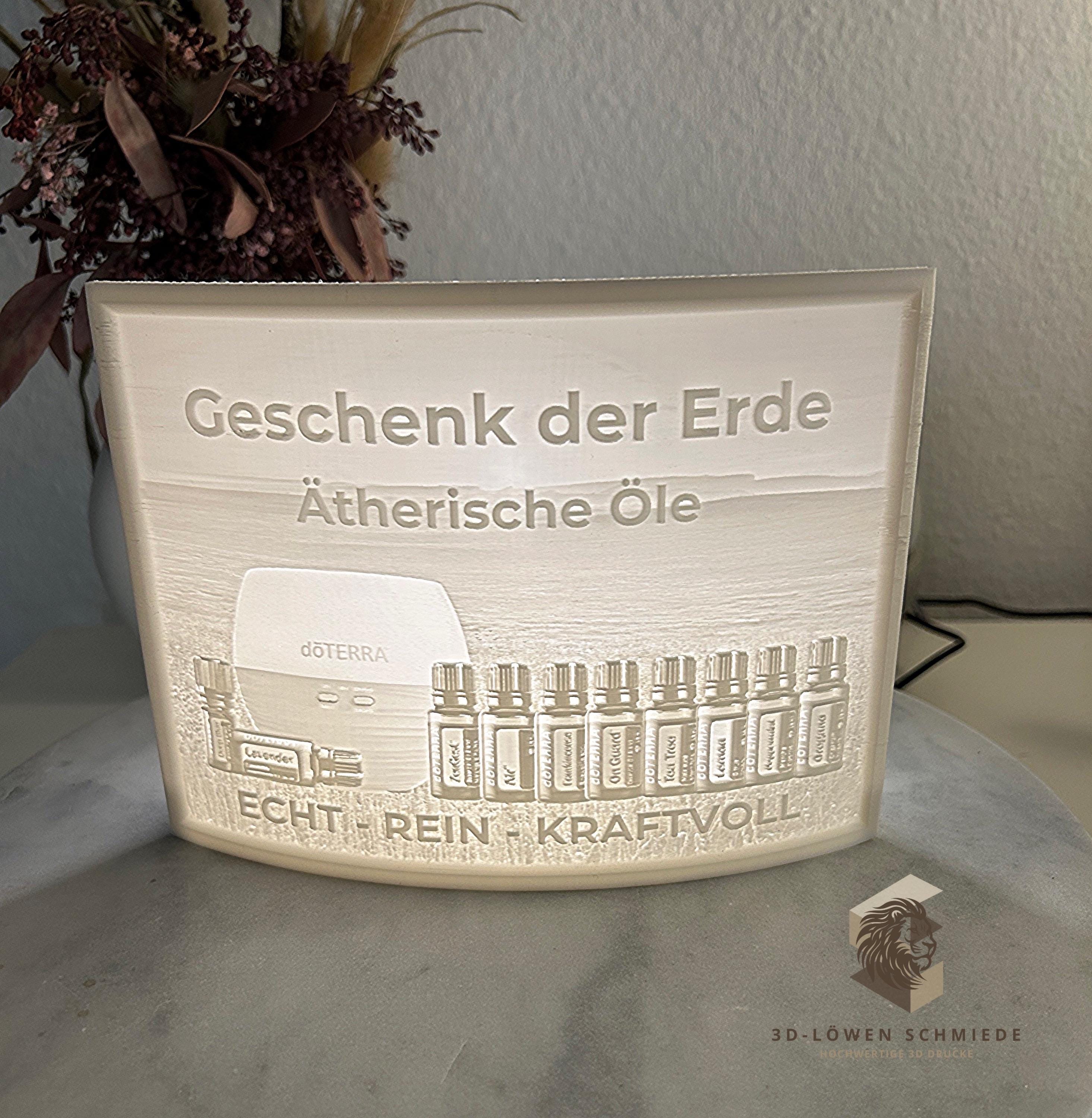 doTERRA Lichtbild „Geschenk der Erde“ Austeller, mit LED Beleuchtung, zur Präsentation.