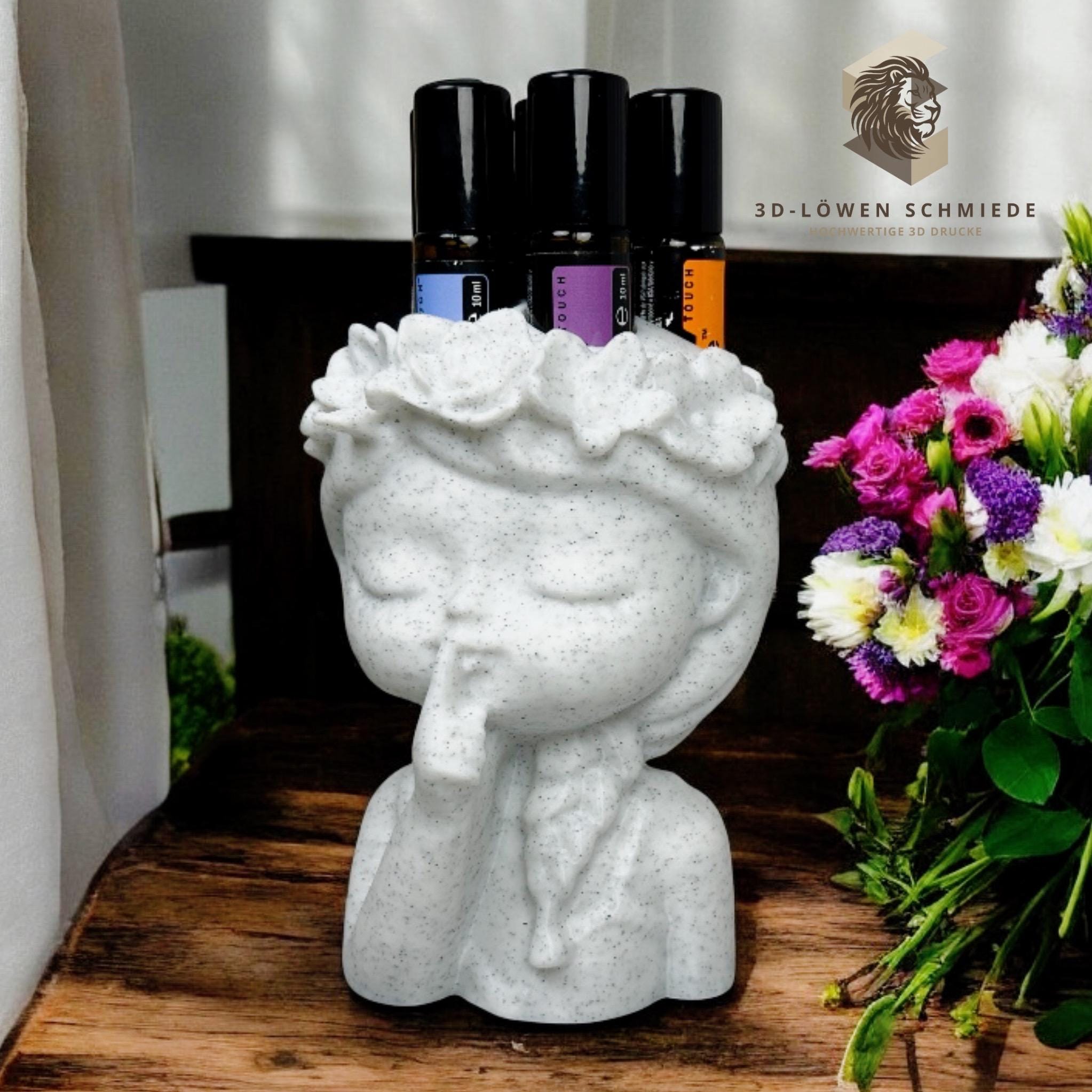 doTERRA Blumenmädchen V1. Aufsteller für Ätherische Öle 7x 10ml Roll-Ons stilvoll Aufbewahrung / Praktische Geschenkidee / Weiß-Marmor Farbe
