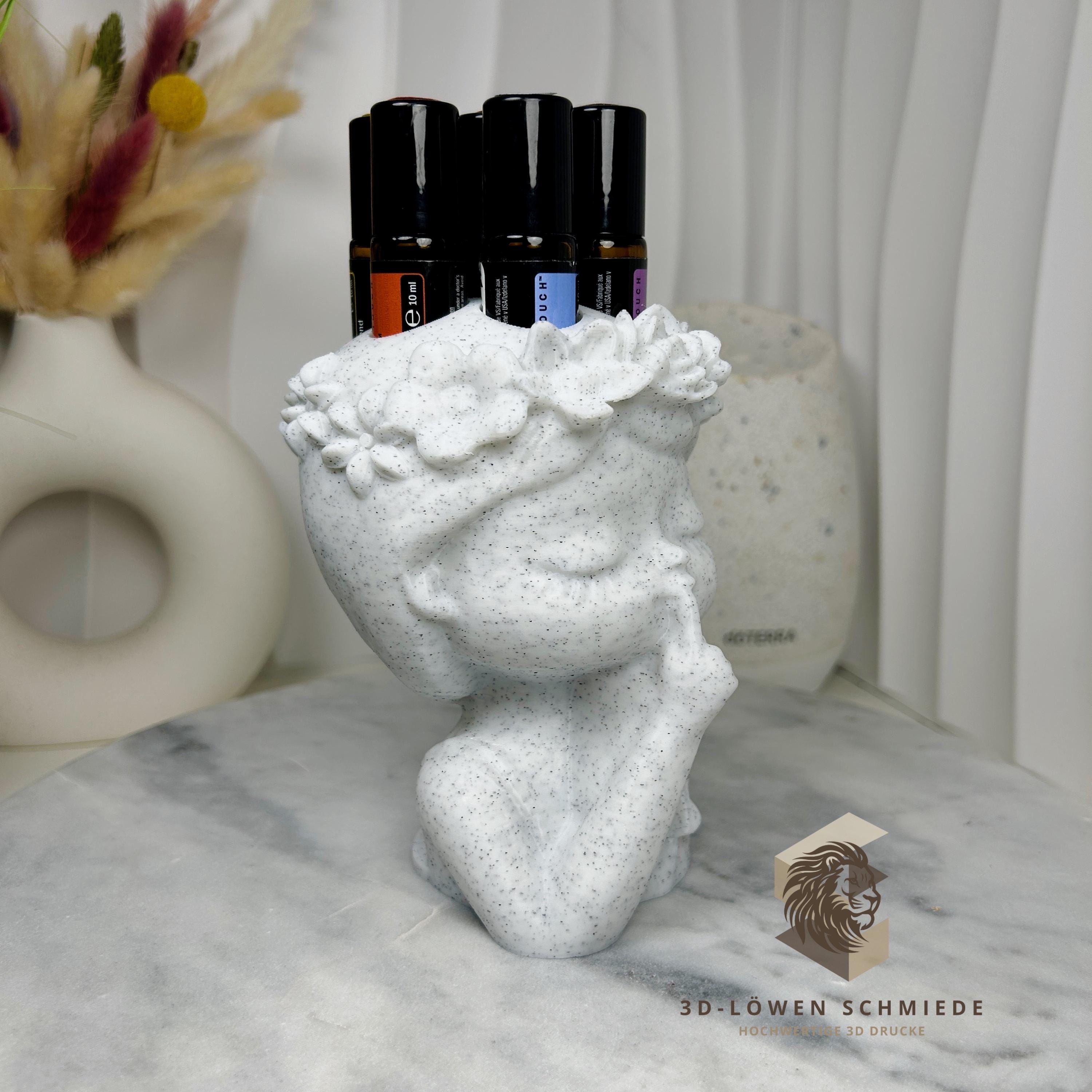 doTERRA Blumenmädchen V1. Aufsteller für Ätherische Öle 7x 10ml Roll-Ons stilvoll Aufbewahrung / Praktische Geschenkidee / Weiß-Marmor Farbe