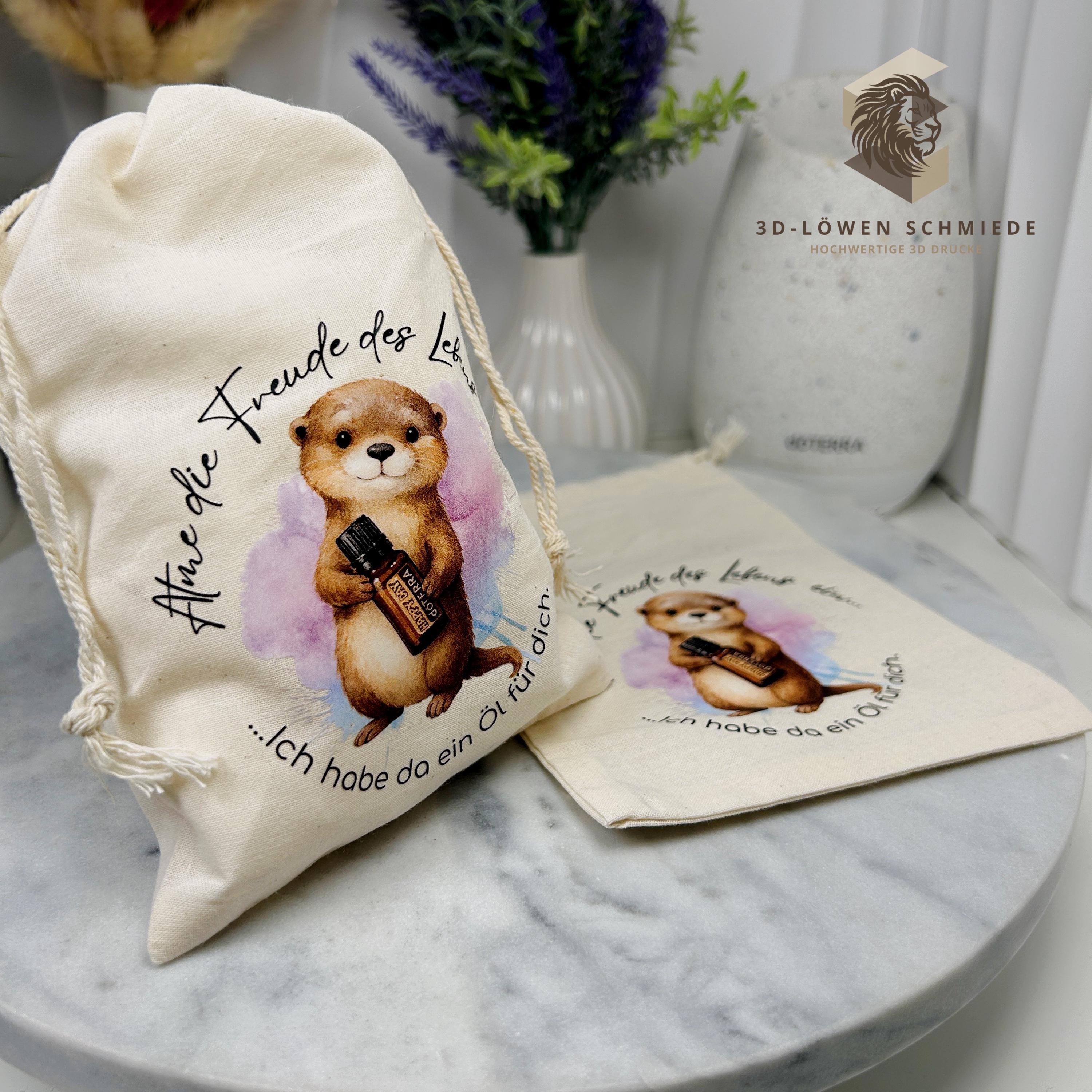 Baumwollbeutel mit Otter Motiv. Geschenkbeutel für ätherische Öle, Aufbewahrungsbeutel, Jutebeutel, Kosmetikbeutel, Stoffbeutel,