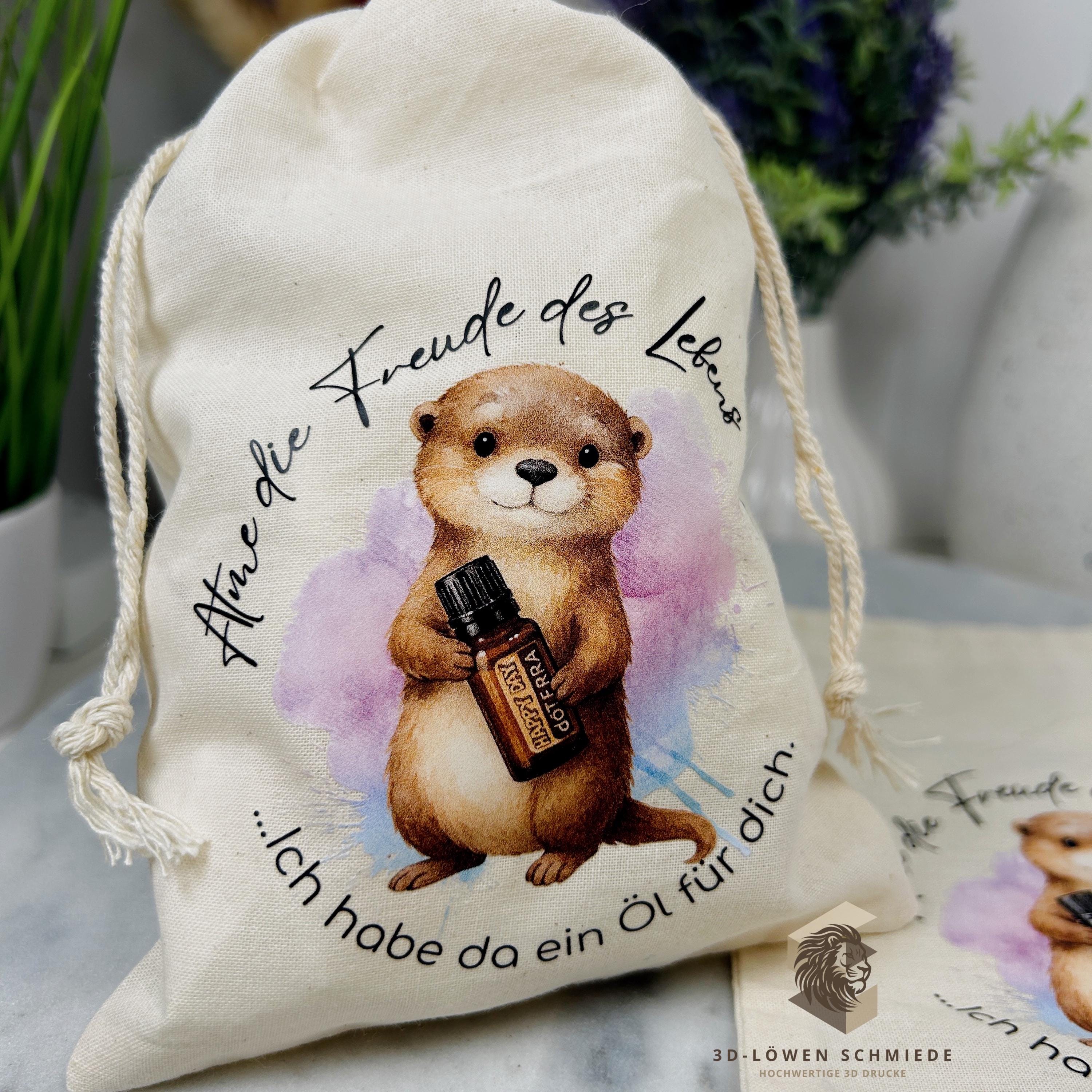 Baumwollbeutel mit Otter Motiv. Geschenkbeutel für ätherische Öle, Aufbewahrungsbeutel, Jutebeutel, Kosmetikbeutel, Stoffbeutel,