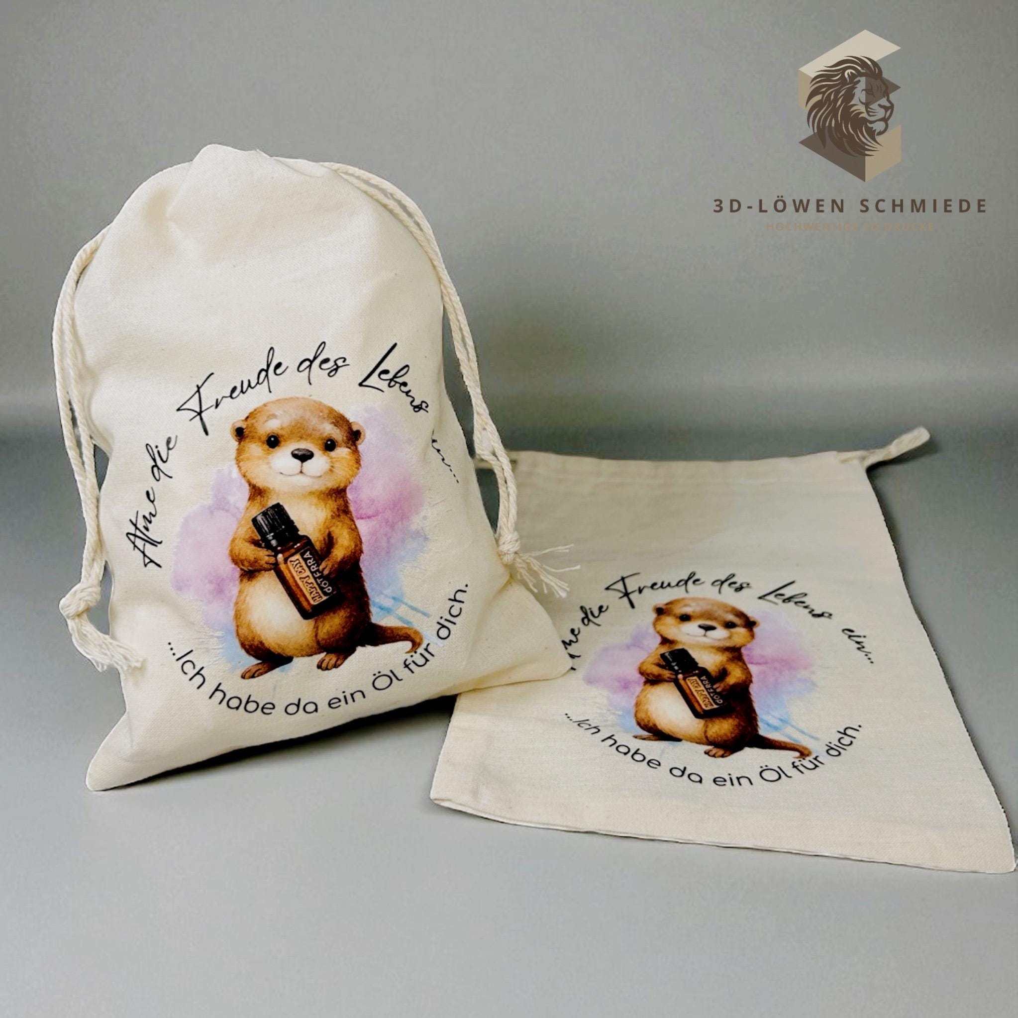 Baumwollbeutel mit Otter Motiv. Geschenkbeutel für ätherische Öle, Aufbewahrungsbeutel, Jutebeutel, Kosmetikbeutel, Stoffbeutel,