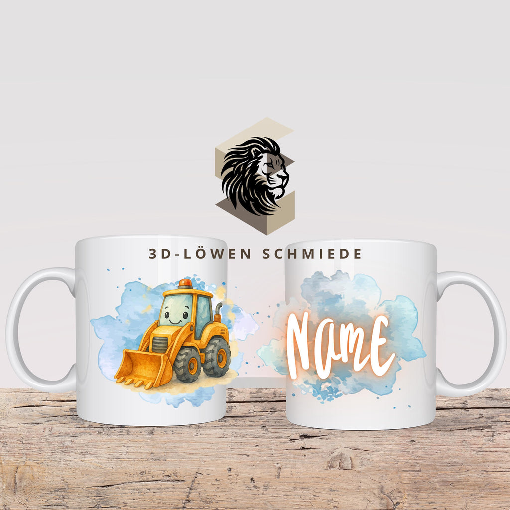 Personalisierte Tasse „Baustelle Bagger&quot; mit Name  Geschenkidee für Geburtstag, Weihnachten, Kollegen und Familie