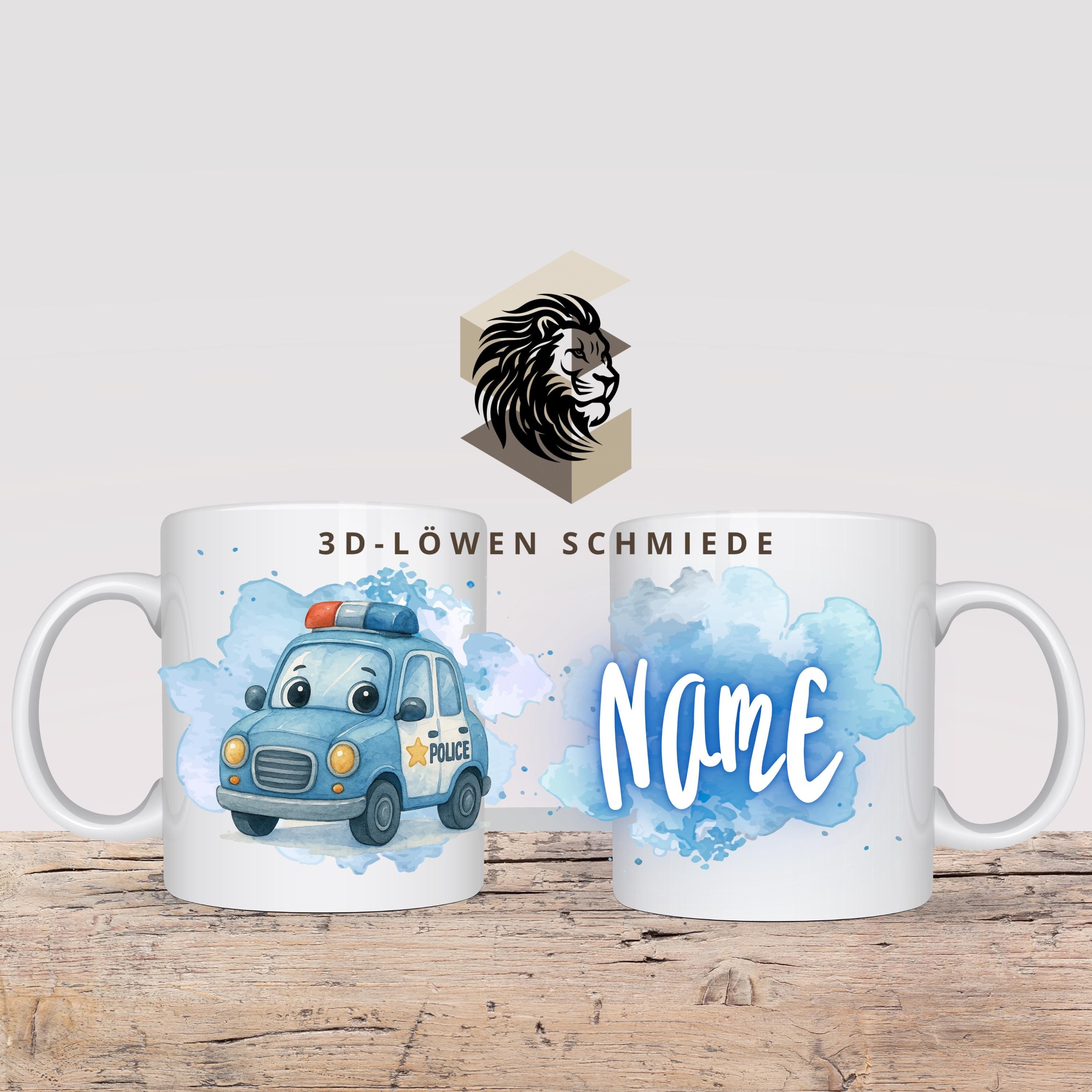 Personalisierte Tasse „Polizei Auto“ mit Name  Geschenkidee für Geburtstag, Weihnachten, Kollegen und Familie