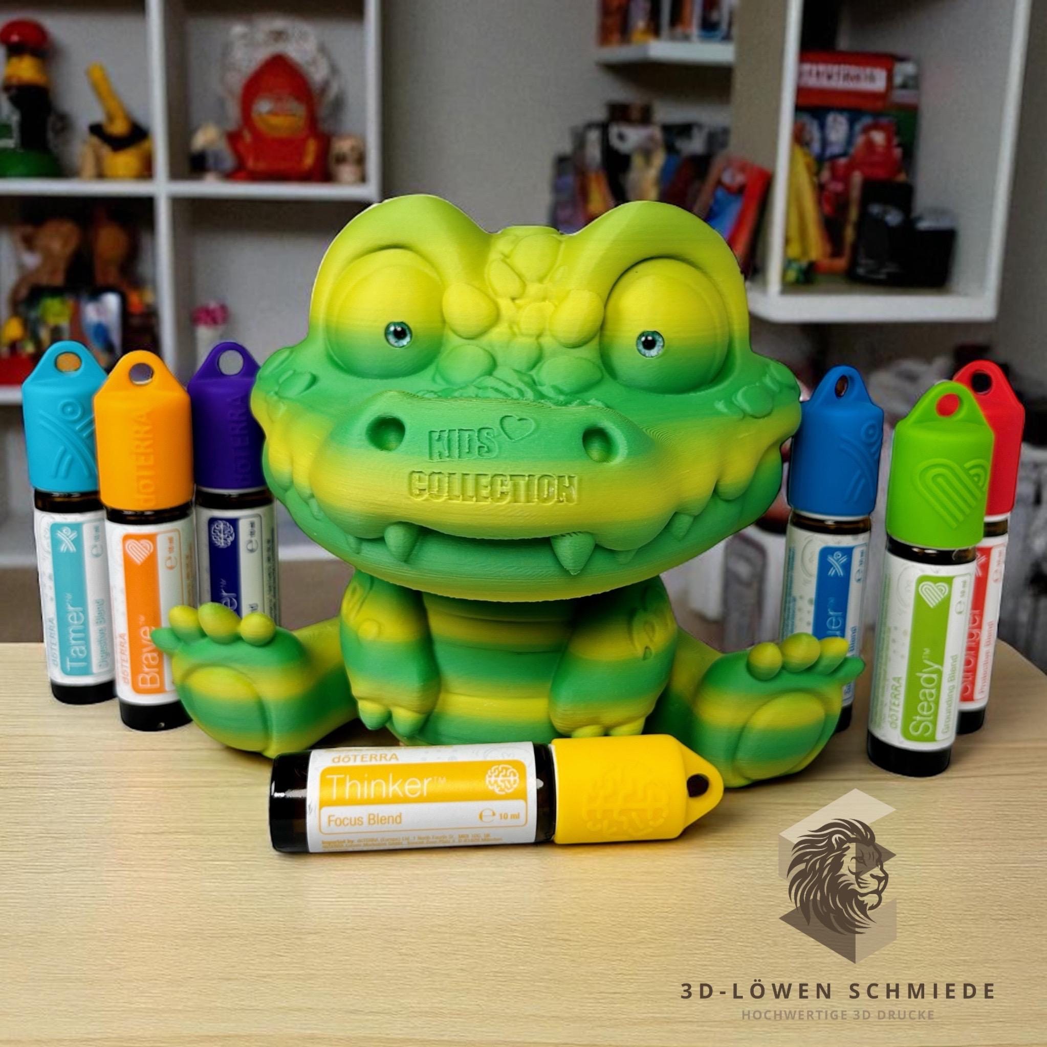doTERRA Aufsteller KidsCollection „Krokodil, Schnappi“ für Ätherische Öle Platz für 7x 10ml Roll On - Deko - Geschenk - Aufbewahrung
