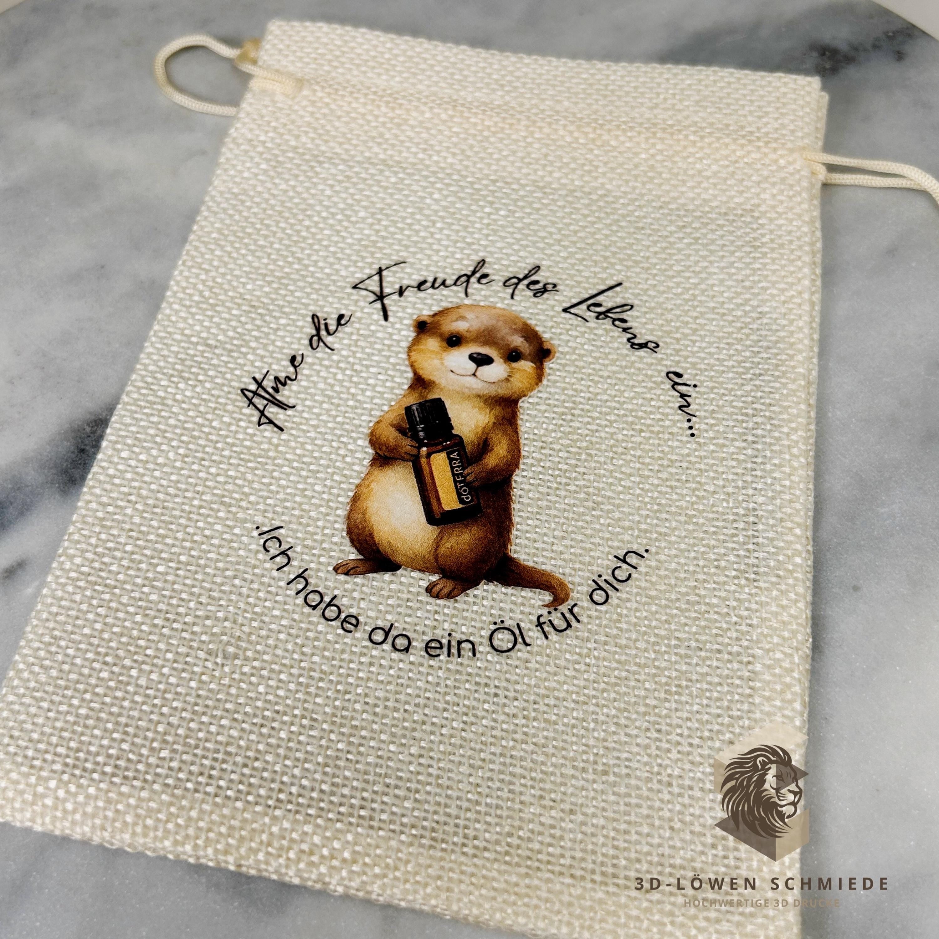 Baumwollbeutel mit Otter Motiv. Geschenkbeutel für ätherische Öle, Aromatherapie, Aufbewahrungsbeutel Natur, Kosmetikbeutel, Stoffbeutel,