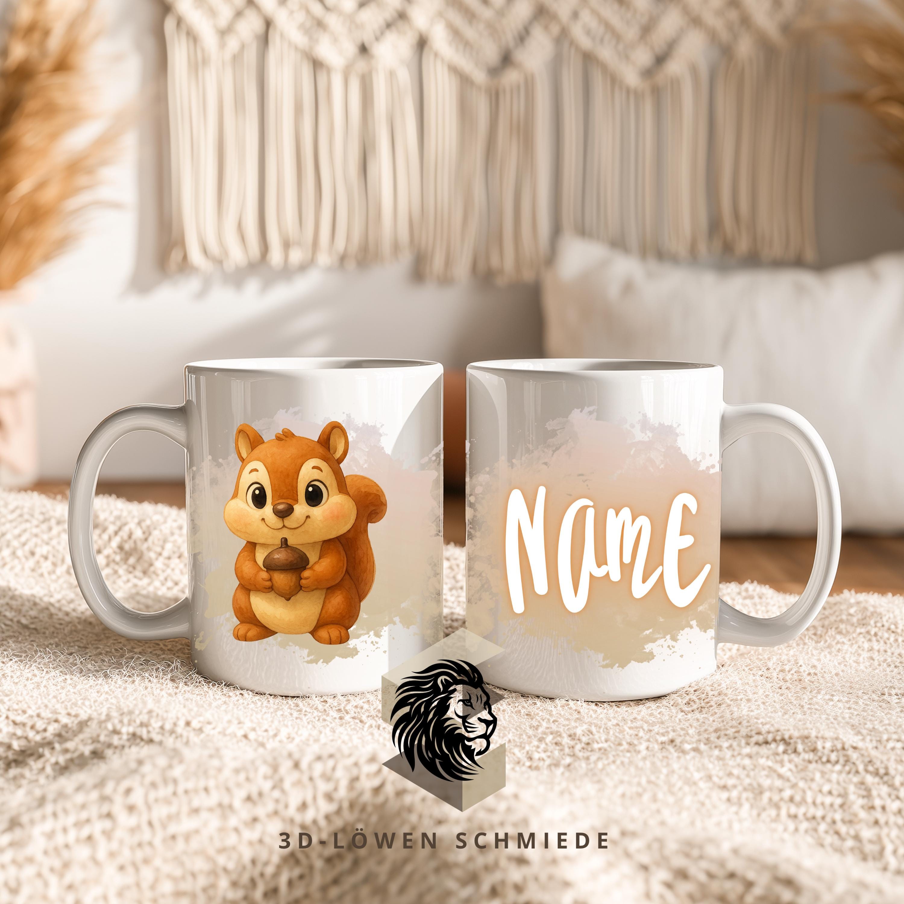 Personalisierte Tasse mit Namen Eichhörnchen | Kaffeetasse Sublimation | Geschenkidee für Jungs & mädchen | Custom Mug Coffee Cup