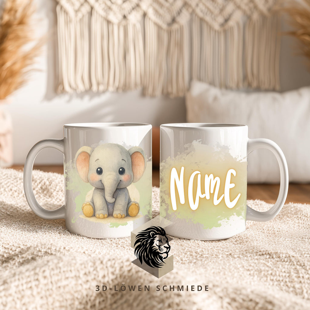 Personalisierte Tasse mit Namen Elefand | Kaffeetasse für Sublimationsdruck | Geschenkidee für Jungen & Mädchen | Individuelle Kaffeetasse