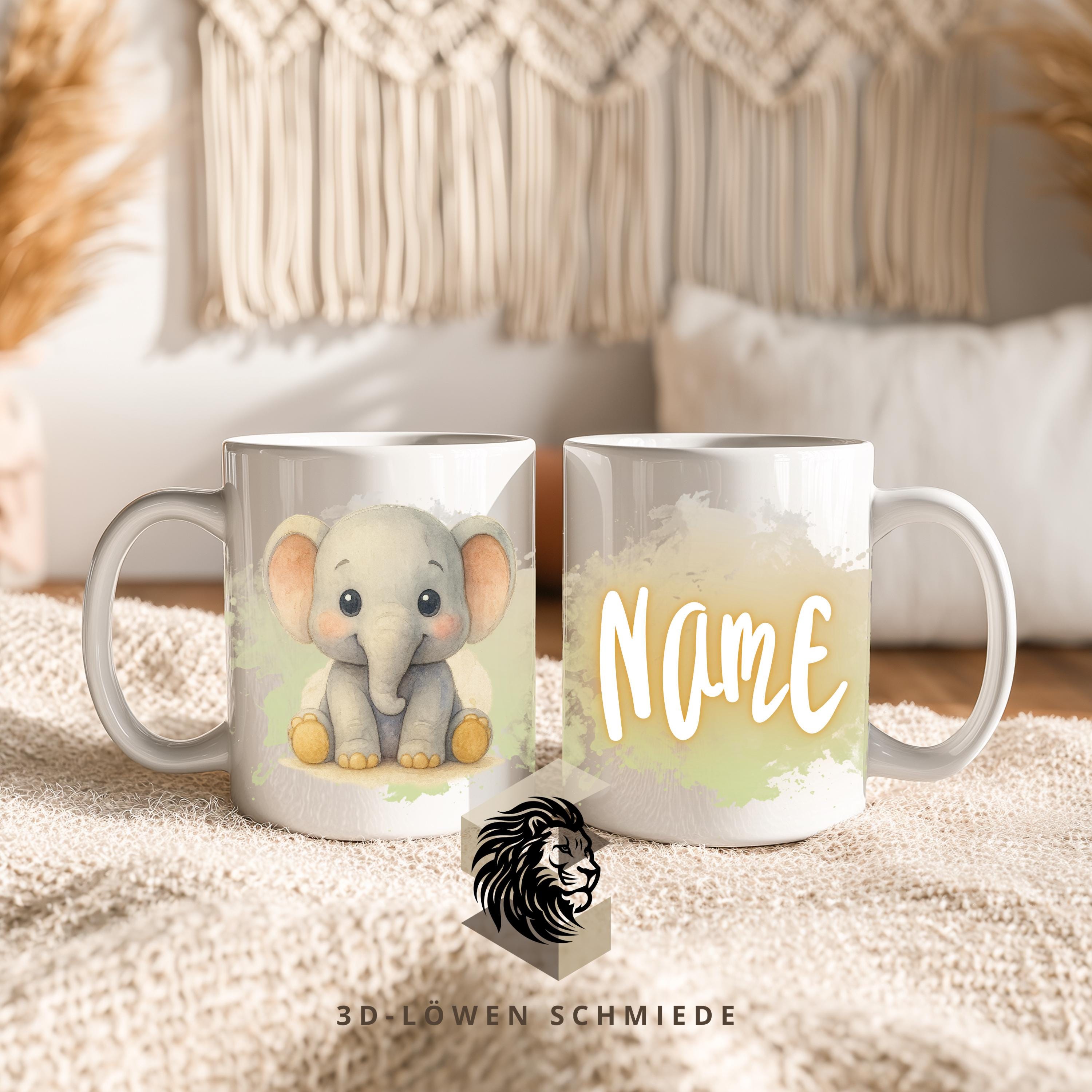 Personalisierte Tasse mit Namen Elefand | Kaffeetasse für Sublimationsdruck | Geschenkidee für Jungen & Mädchen | Individuelle Kaffeetasse