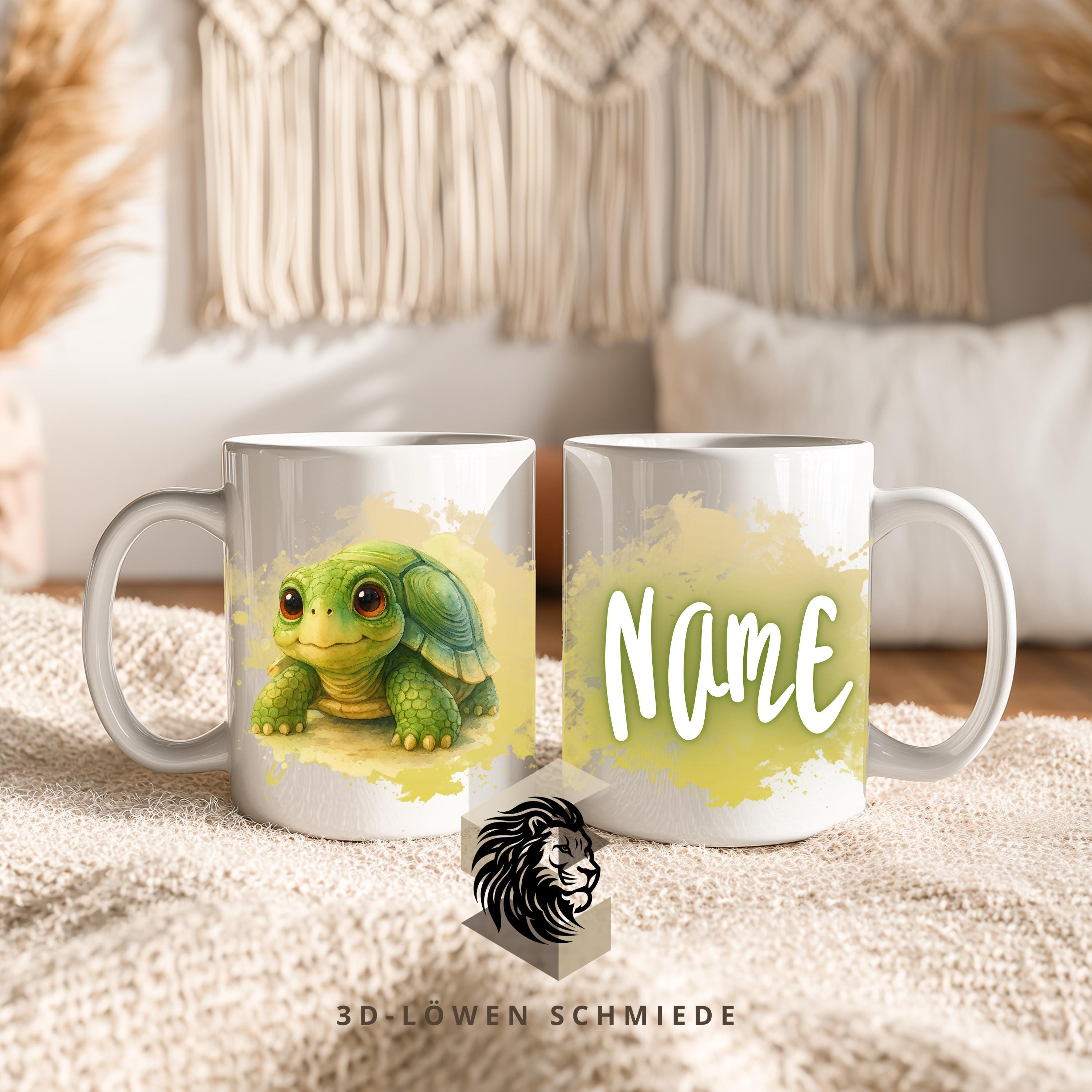 Personalisierte Tasse mit Namenb Schildkröte  | Kaffeetasse Sublimation | Geschenkidee für Jungs & mädchen | Custom Mug Coffee Cup