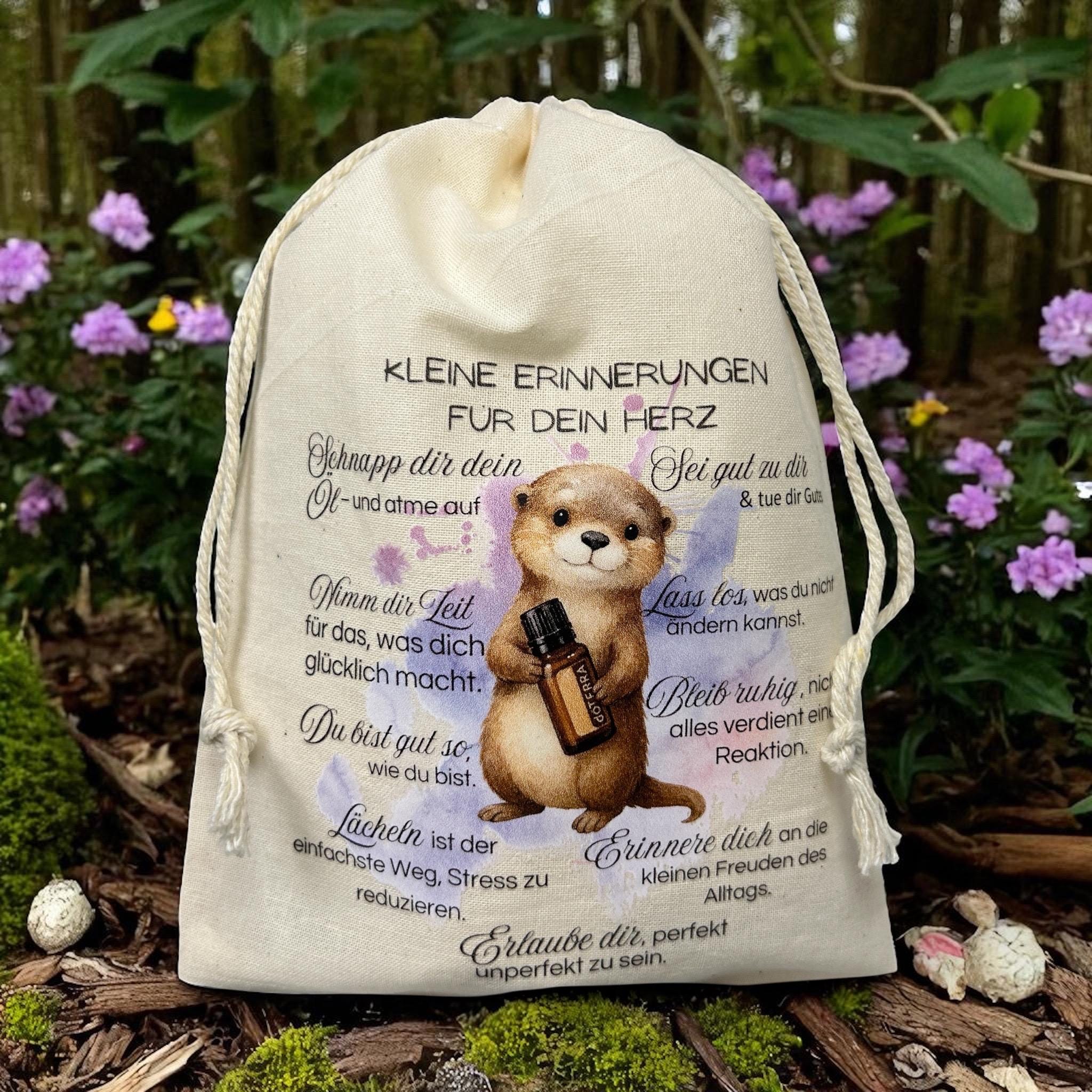 Baumwollbeutel mit Otter Motiv. Geschenkbeutel für ätherische Öle, Aromatherapie, Aufbewahrungsbeutel Natur, Kosmetikbeutel, Stoffbeutel,