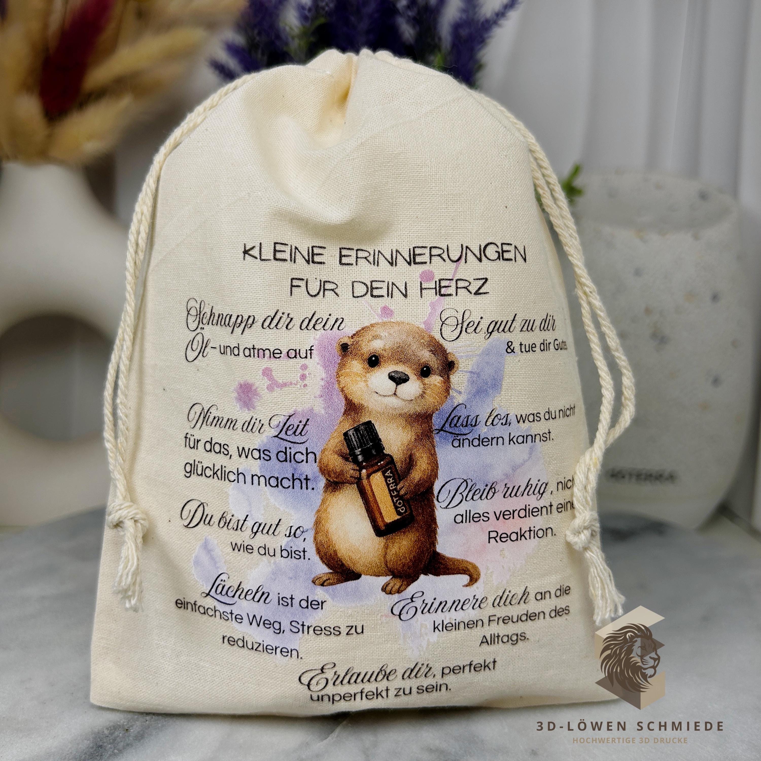 Baumwollbeutel mit Otter Motiv. Geschenkbeutel für ätherische Öle, Aromatherapie, Aufbewahrungsbeutel Natur, Kosmetikbeutel, Stoffbeutel,