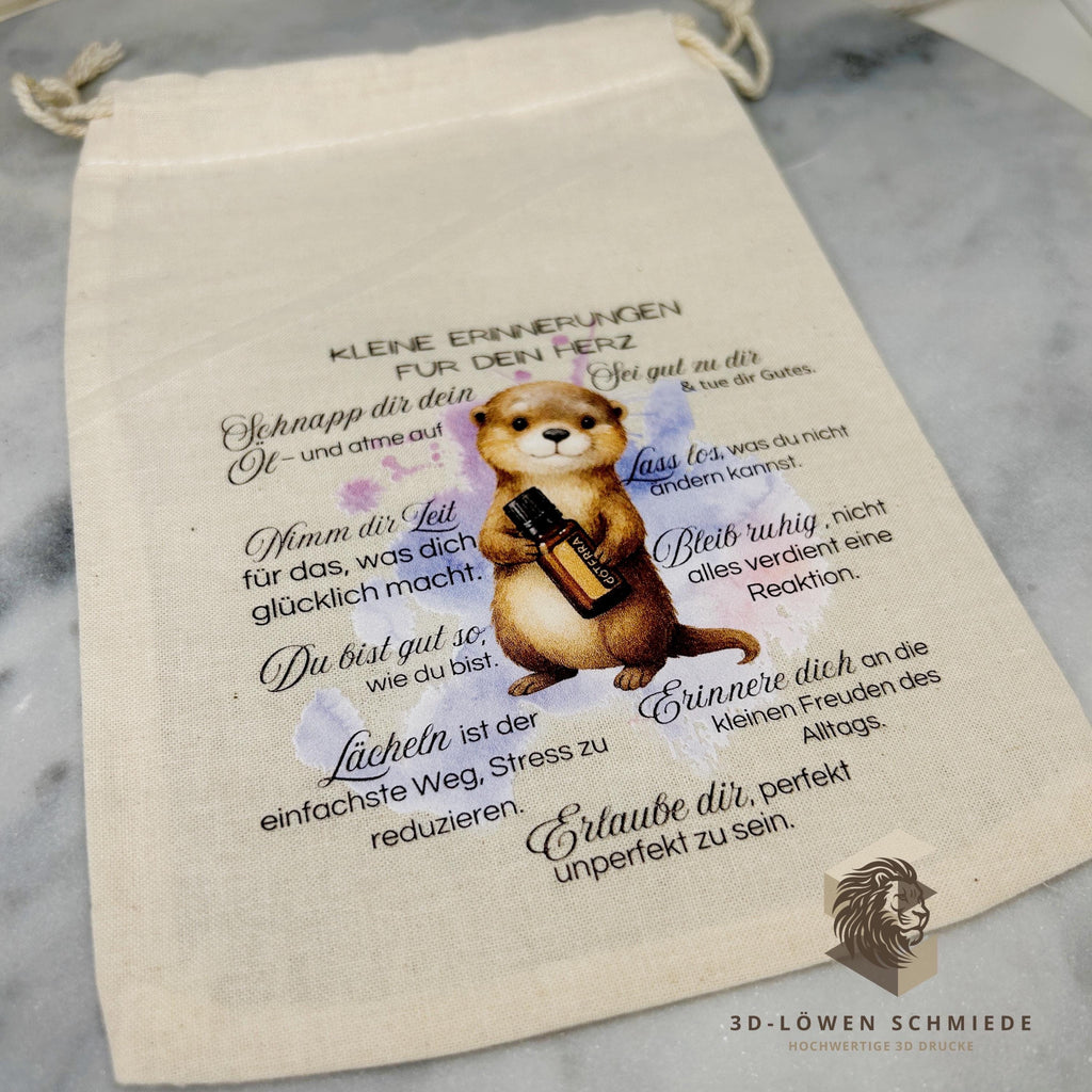 Baumwollbeutel mit Otter Motiv. Geschenkbeutel für ätherische Öle, Aromatherapie, Aufbewahrungsbeutel Natur, Kosmetikbeutel, Stoffbeutel,