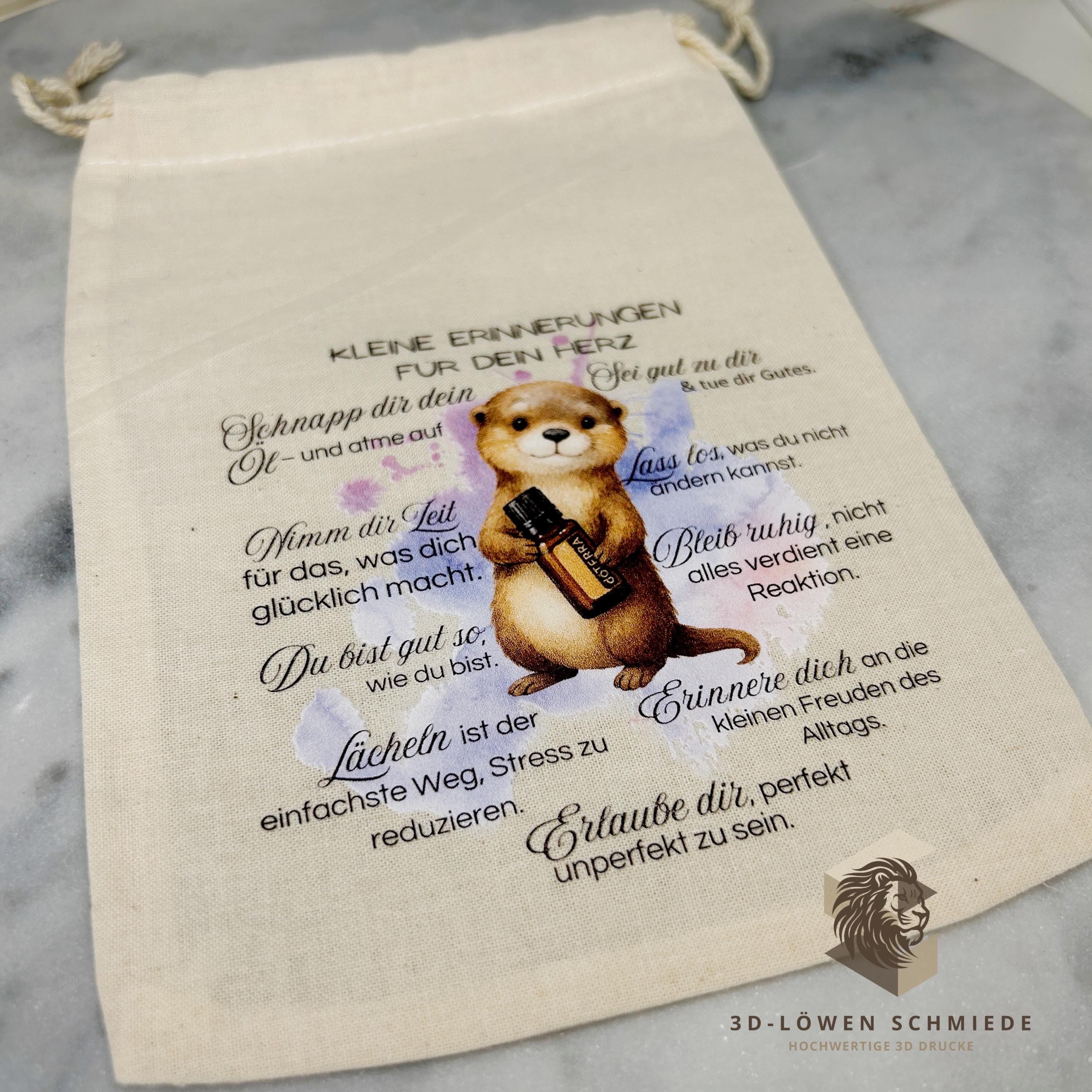 Baumwollbeutel mit Otter Motiv. Geschenkbeutel für ätherische Öle, Aromatherapie, Aufbewahrungsbeutel Natur, Kosmetikbeutel, Stoffbeutel,