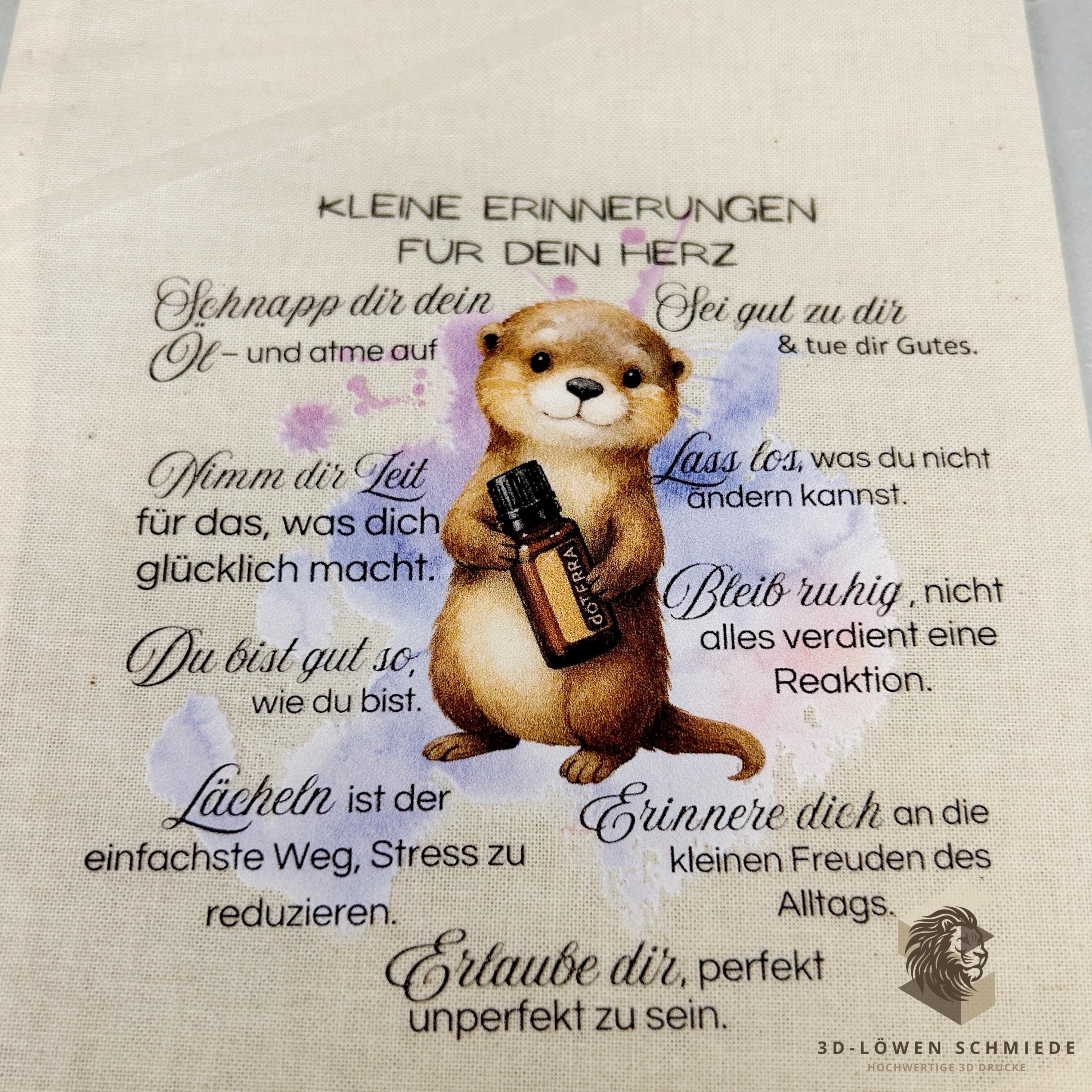 Baumwollbeutel mit Otter Motiv. Geschenkbeutel für ätherische Öle, Aromatherapie, Aufbewahrungsbeutel Natur, Kosmetikbeutel, Stoffbeutel,