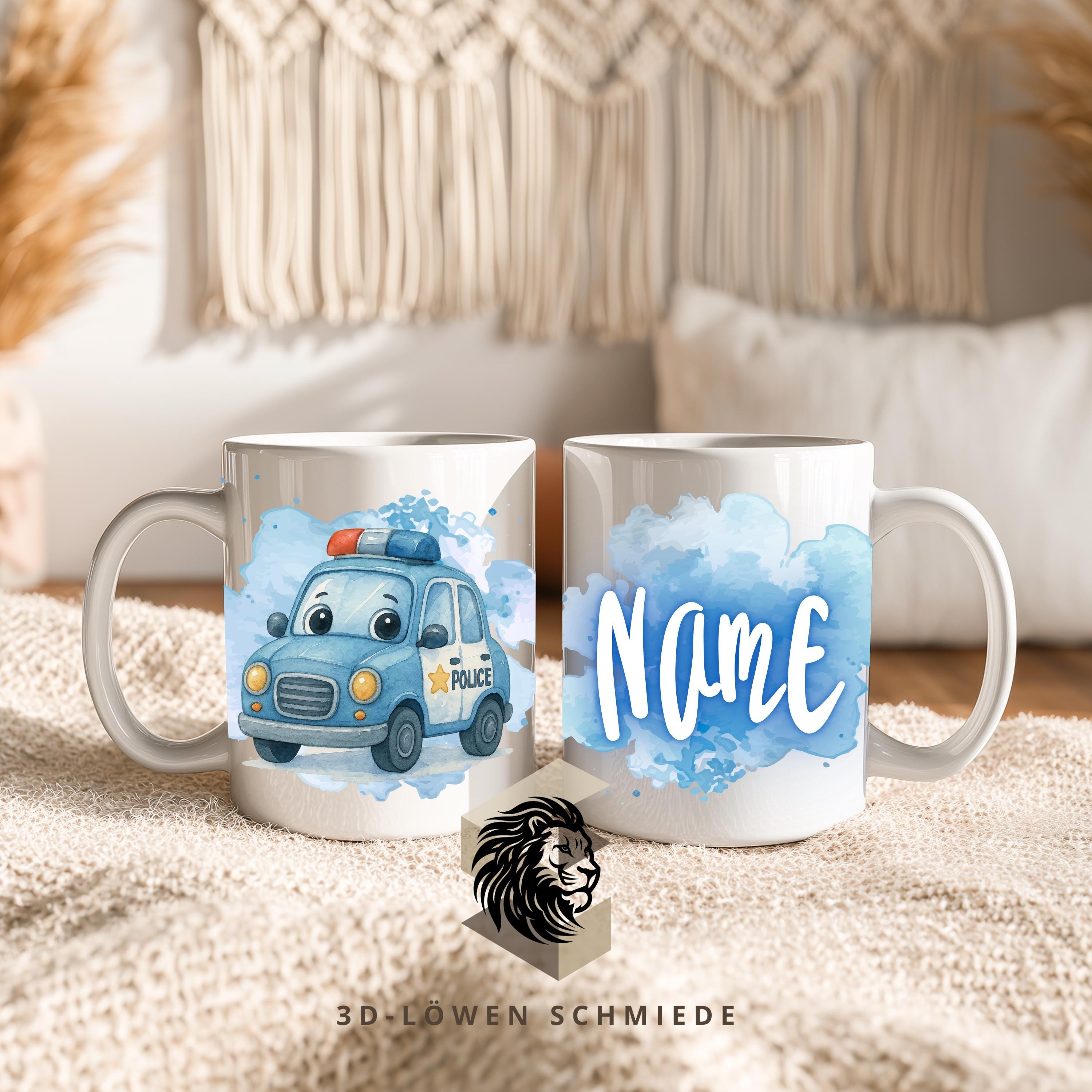 Personalisierte Tasse „Polizei Auto“ mit Name  Geschenkidee für Geburtstag, Weihnachten, Kollegen und Familie