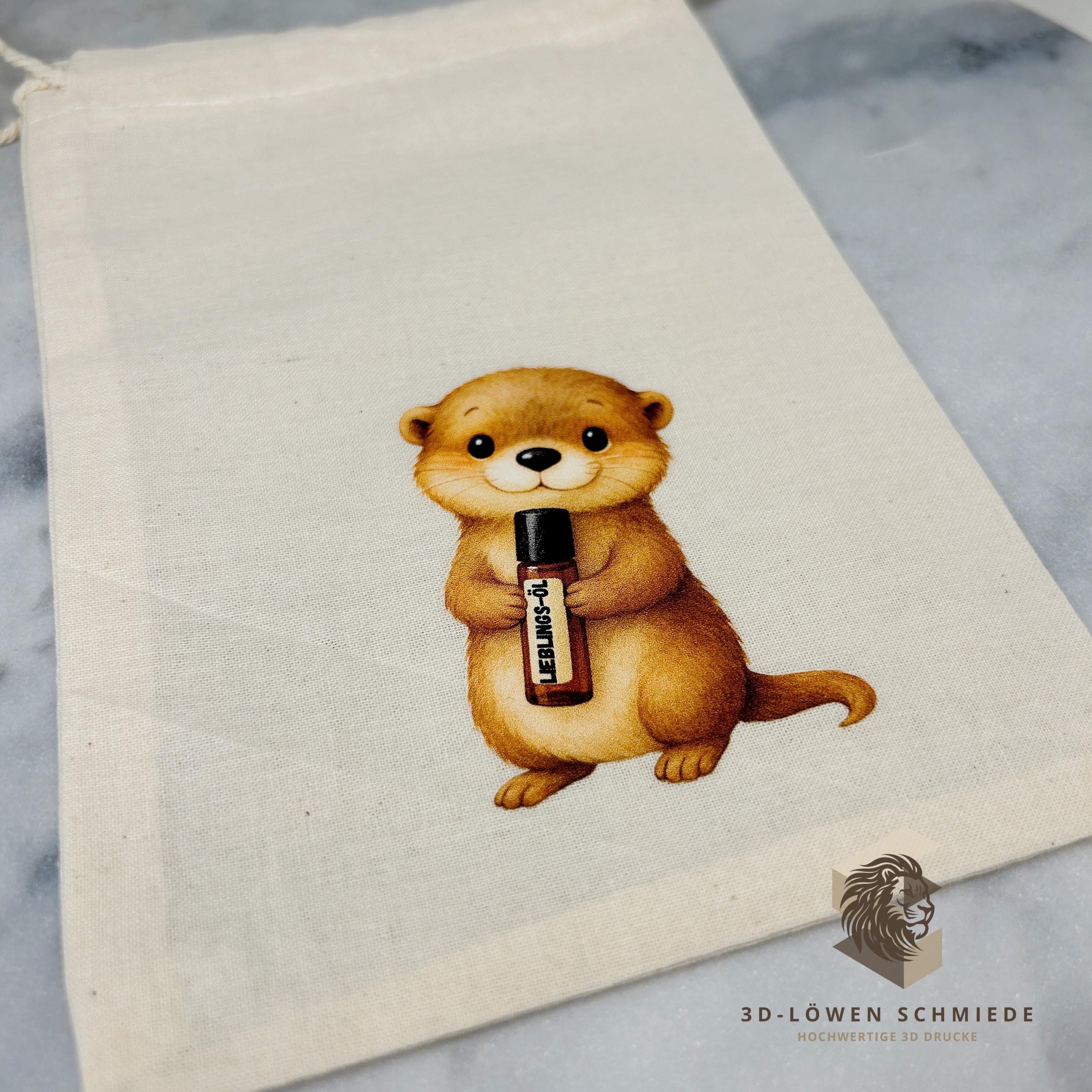 Baumwollbeutel mit Otter Motiv. Geschenkbeutel für ätherische Öle, Aromatherapie, Aufbewahrungsbeutel Natur, Kosmetikbeutel, Stoffbeutel,