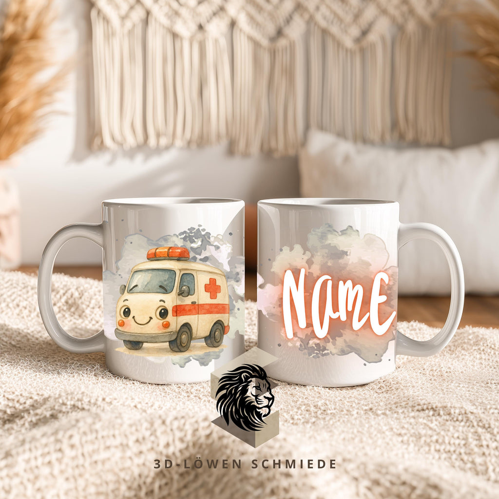 Personalisierte Tasse „Krankenwagen“ mit Name  Geschenkidee für Geburtstag, Weihnachten, Kollegen und Familie