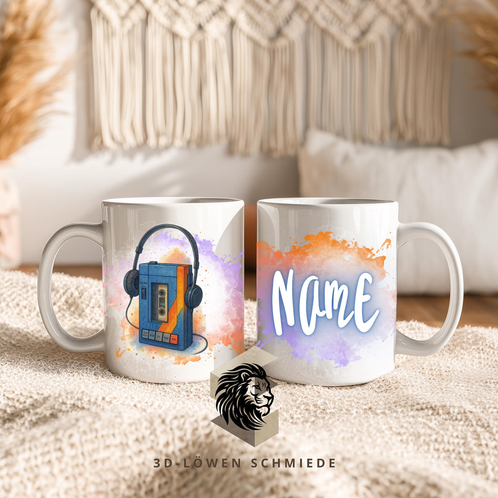 Tasse Personalisierte „Retro Walkman“ mit Name  Geschenkidee für Geburtstag, Weihnachten, Kollegen und Familie