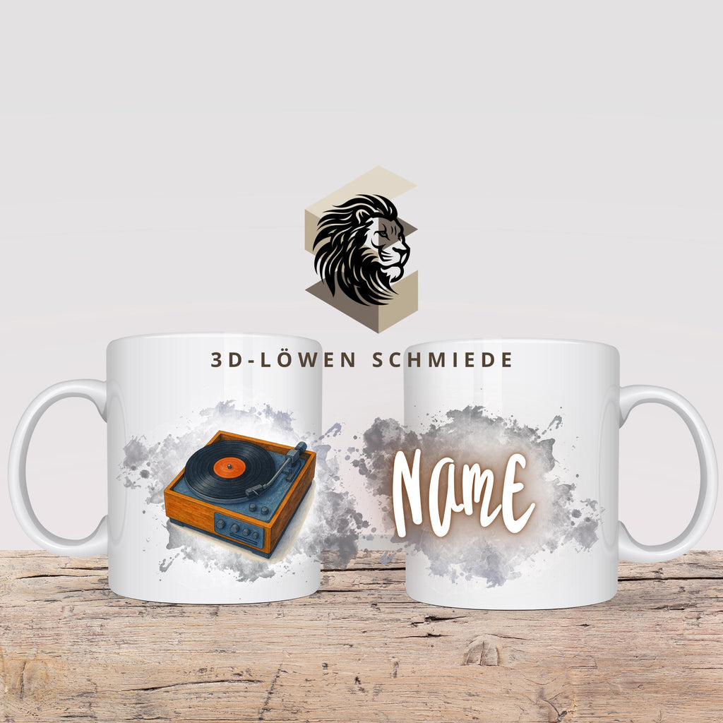 Tasse Personalisierte Retro Plattenspieler mit Name  Geschenkidee für Geburtstag, Weihnachten, Kollegen und Familie