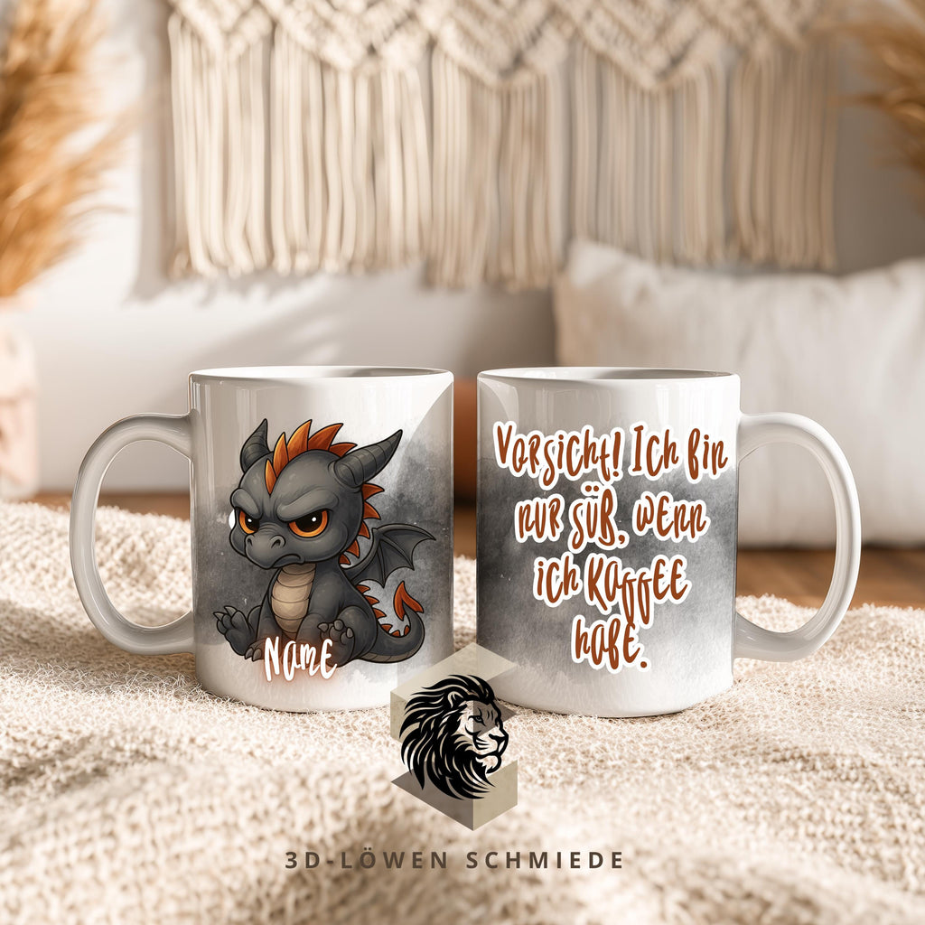 Tasse Drache lustig – personalisierte Kaffeetasse mit Name oder ohne – Spruchtasse Geschenk für Drachenfans, Kollegen & Kaffee-Liebhaber