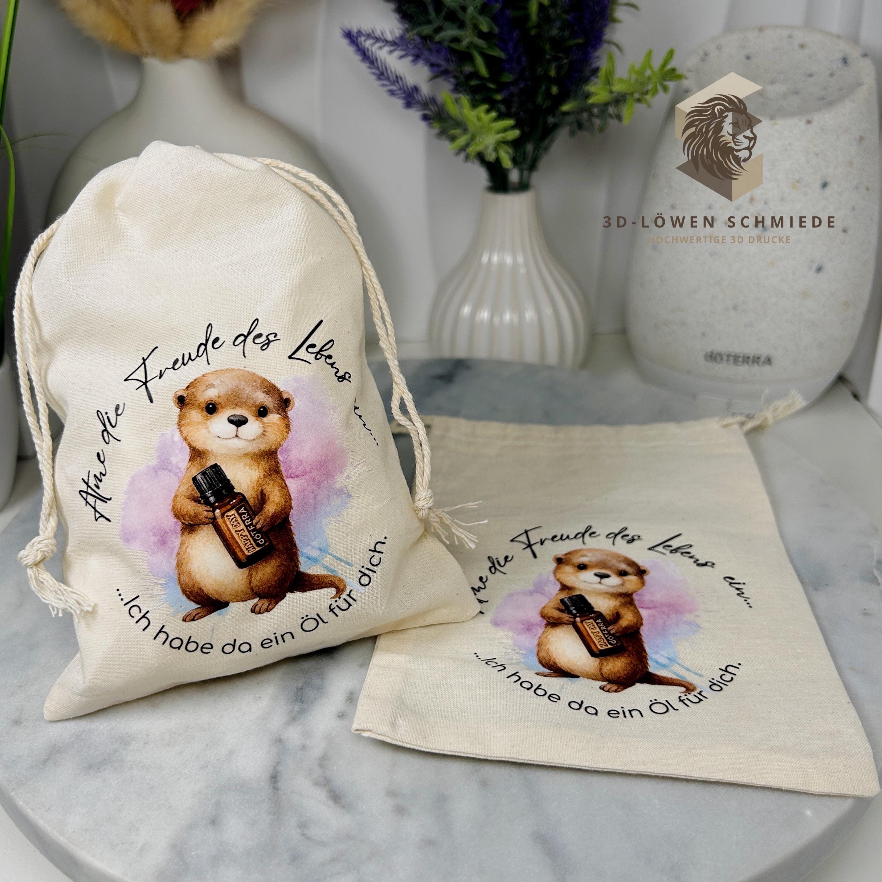Baumwollbeutel mit Otter Motiv. Geschenkbeutel für ätherische Öle, Aufbewahrungsbeutel, Jutebeutel, Kosmetikbeutel, Stoffbeutel,