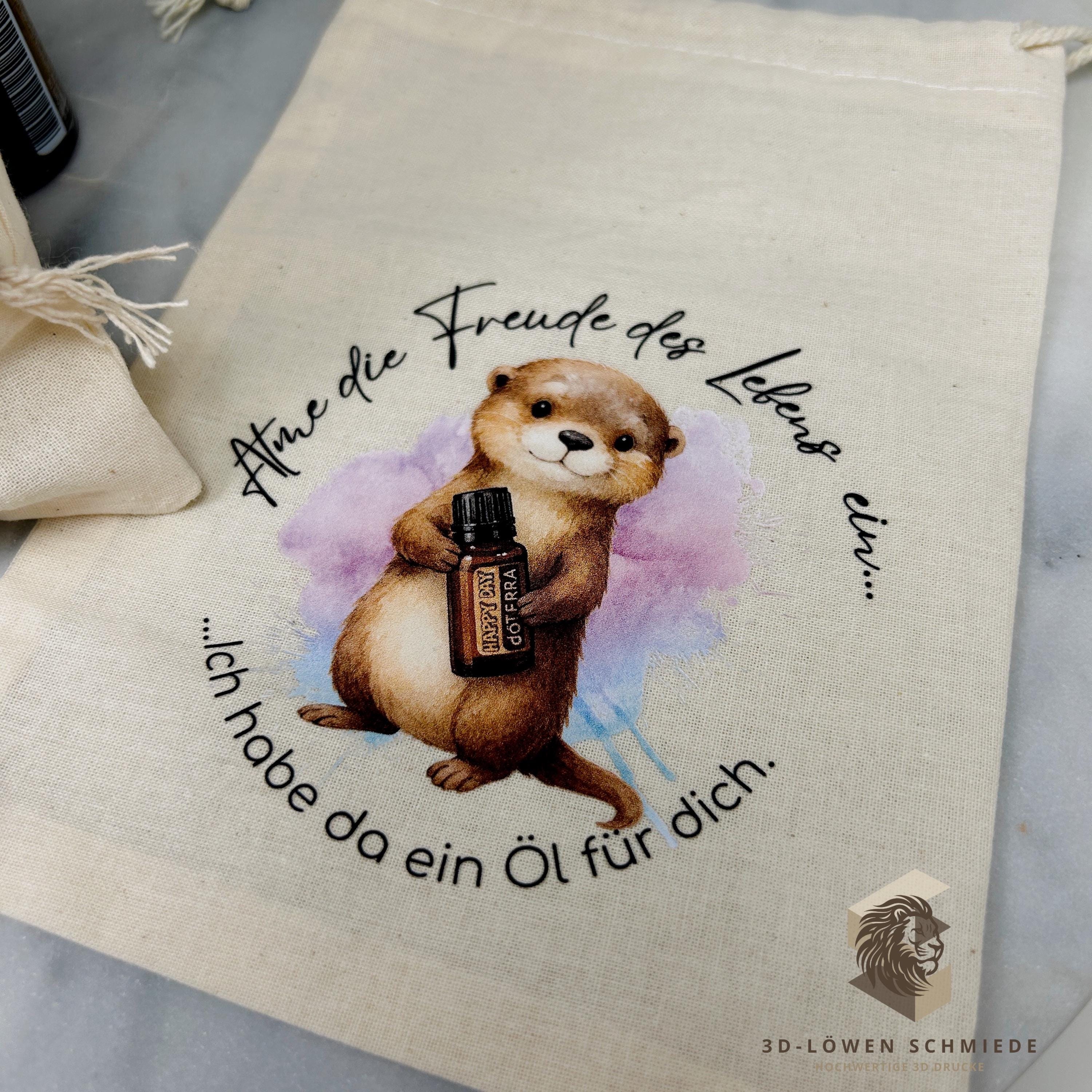 Baumwollbeutel mit Otter Motiv. Geschenkbeutel für ätherische Öle, Aufbewahrungsbeutel, Jutebeutel, Kosmetikbeutel, Stoffbeutel,