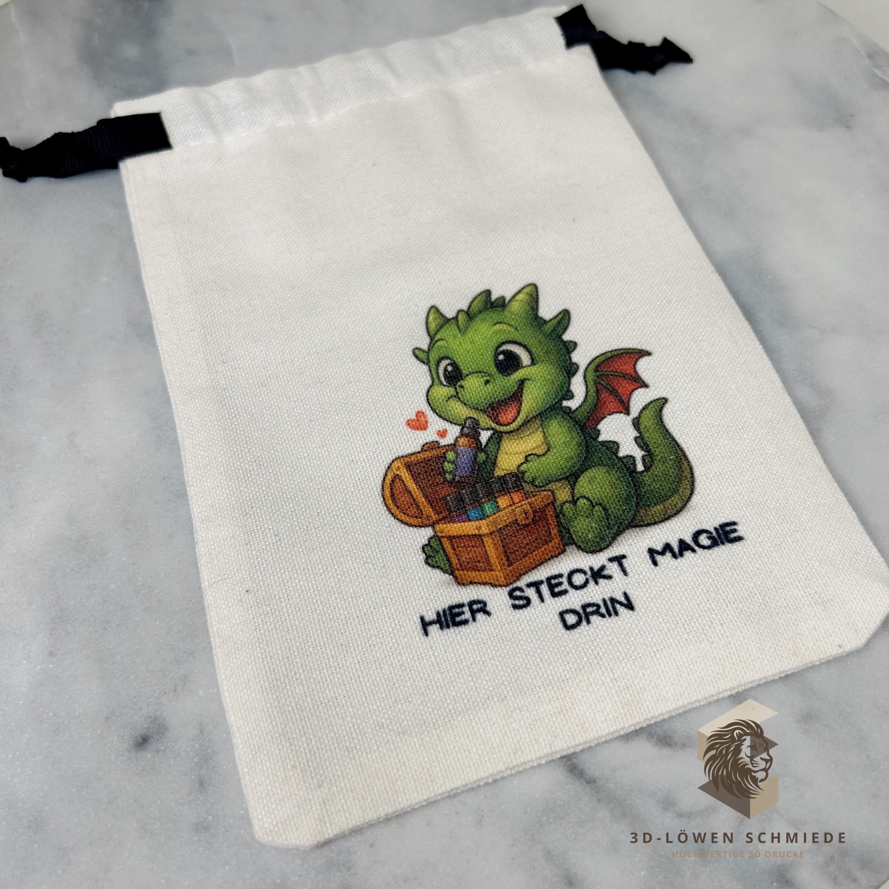 Baumwollbeutel mit Drachen Motiv. Geschenkbeutel für ätherische Öle, Aromatherapie, Aufbewahrungsbeutel Natur, Kosmetikbeutel, Stoffbeutel