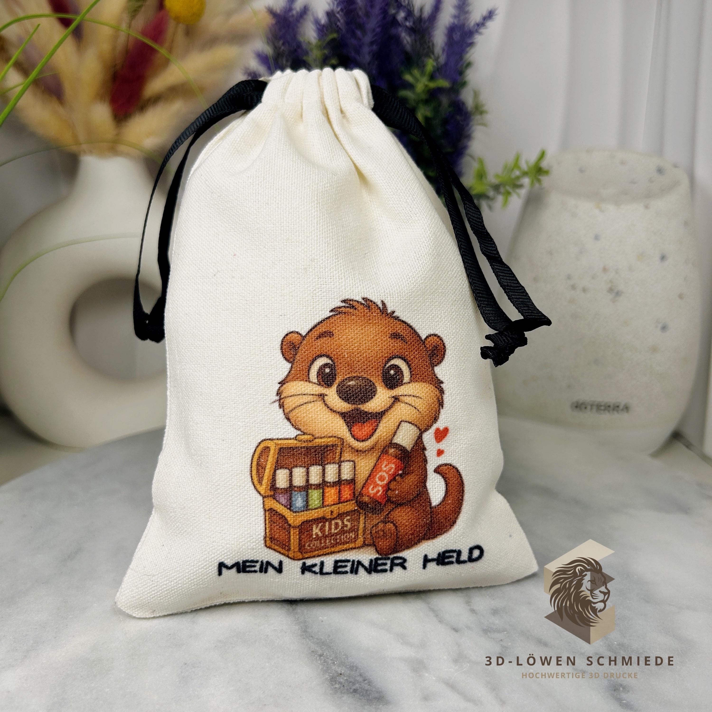 Baumwollbeutel mit Otter Motiv. Geschenkbeutel für ätherische Öle, Aromatherapie, Aufbewahrungsbeutel Natur, Kosmetikbeutel, Stoffbeutel