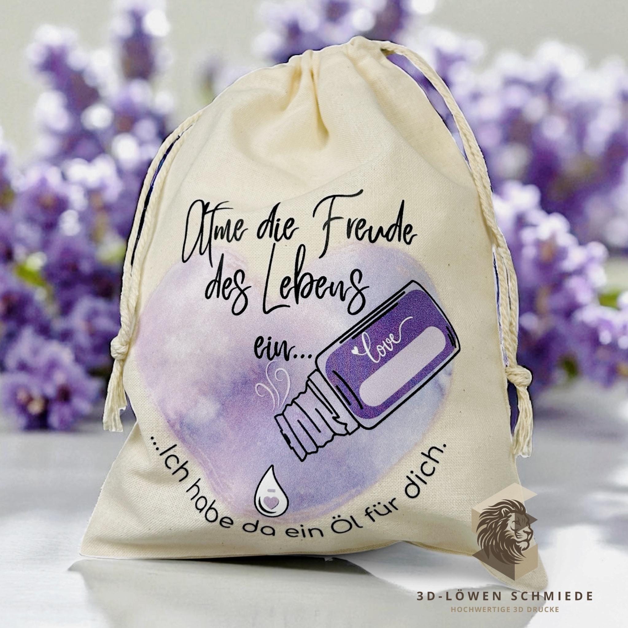 Baumwollbeutel mit Lavendel Motiv. Geschenkbeutel für ätherische Öle, Aromatherapie, Aufbewahrungsbeutel Natur, Kosmetikbeutel, Stoffbeutel