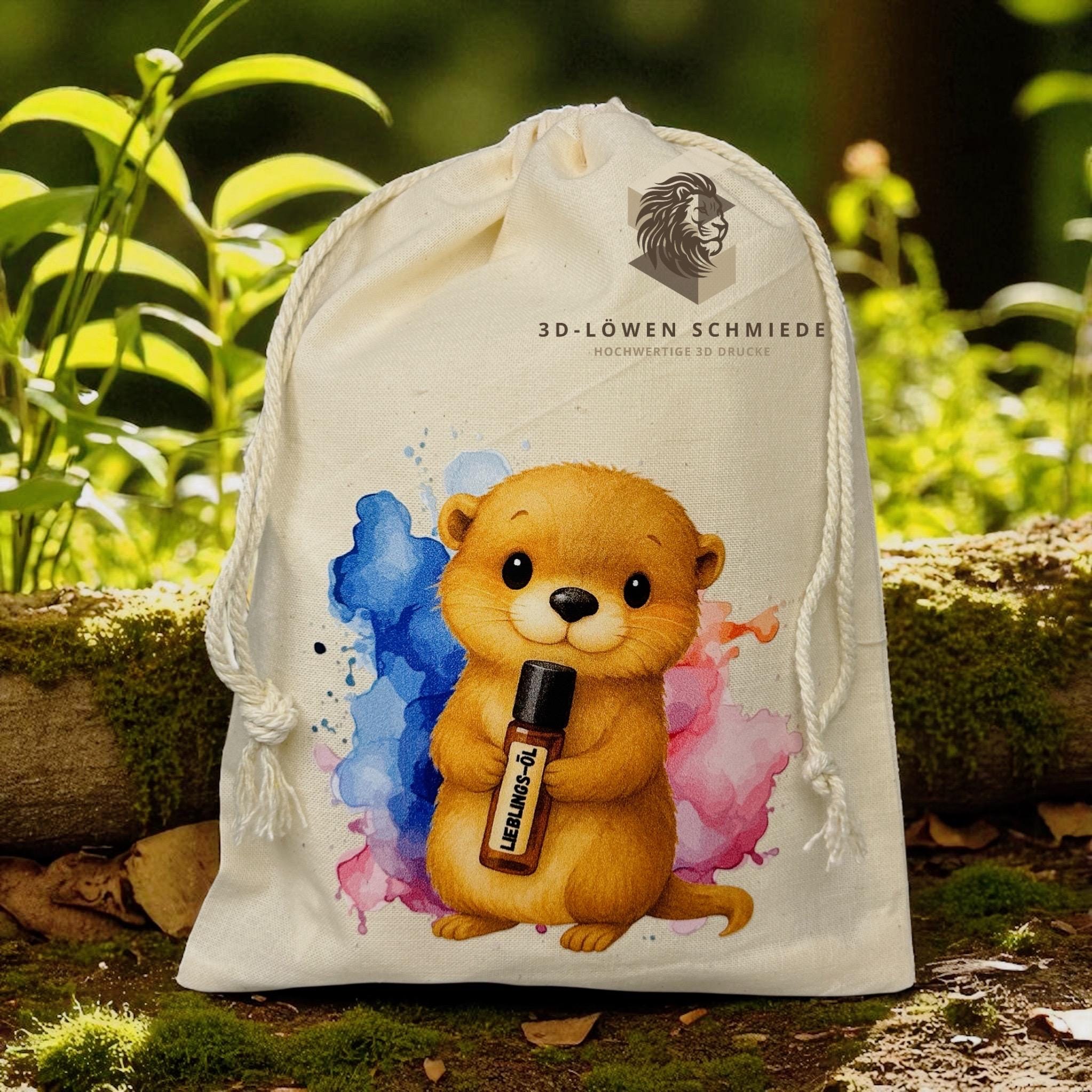 Baumwollbeutel mit Otter Motiv. Geschenkbeutel für ätherische Öle, Aromatherapie, Aufbewahrungsbeutel Natur, Kosmetikbeutel, Stoffbeutel