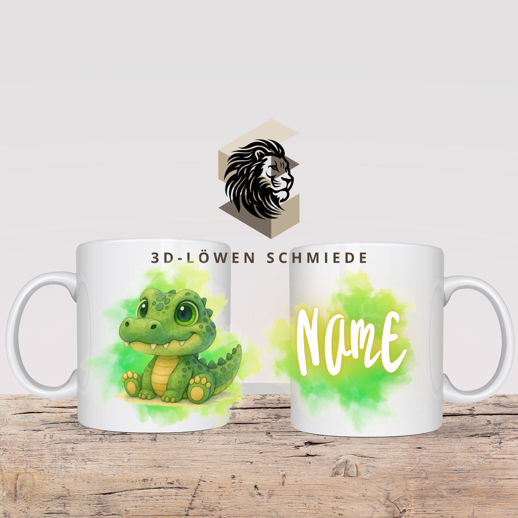 Personalisierte Tasse mit Krokodil aus unserer KidsCollection, personalisierbarer Name, tolle Geschenkidee für Kinder