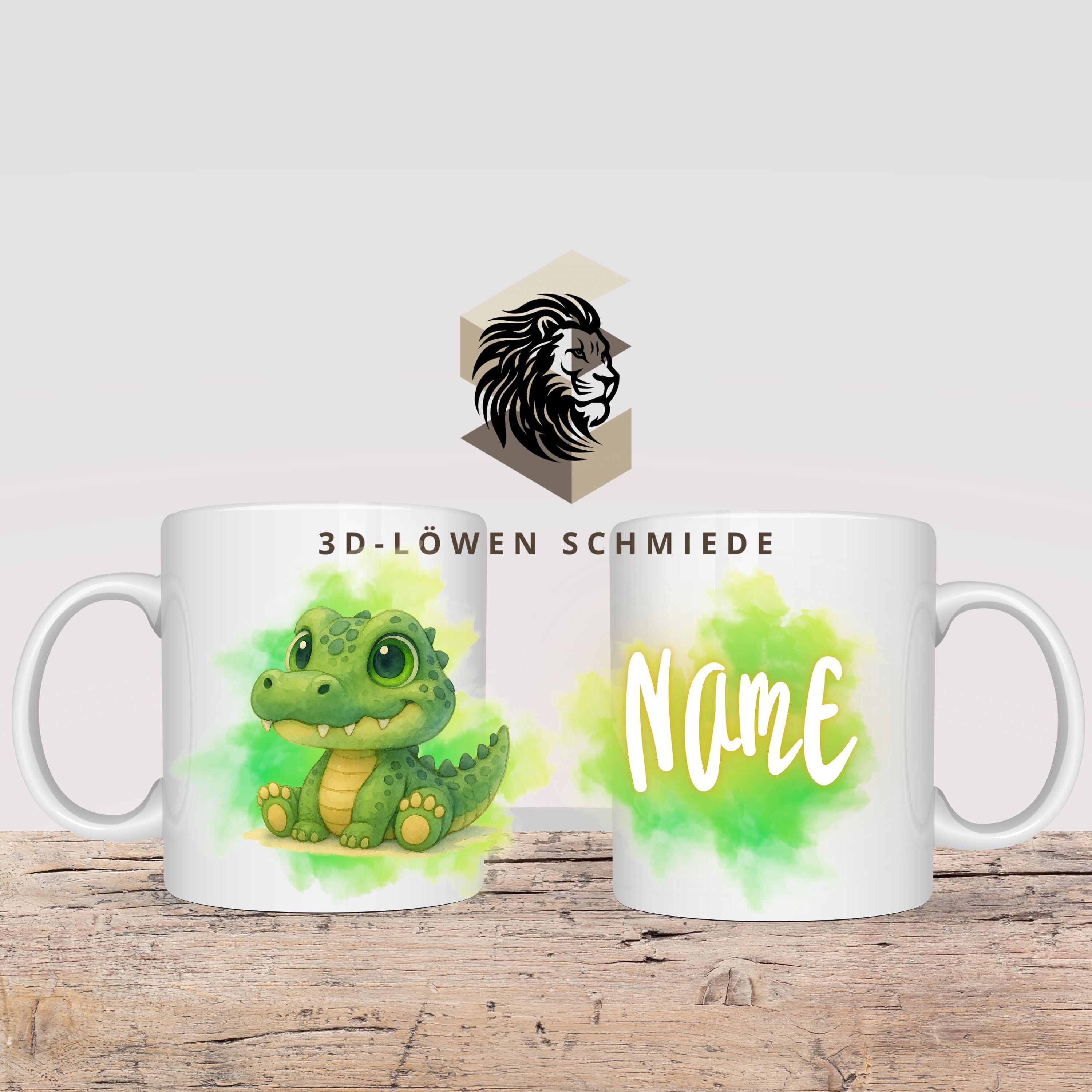 Personalisierte Tasse mit Krokodil aus unserer KidsCollection, personalisierbarer Name, tolle Geschenkidee für Kinder