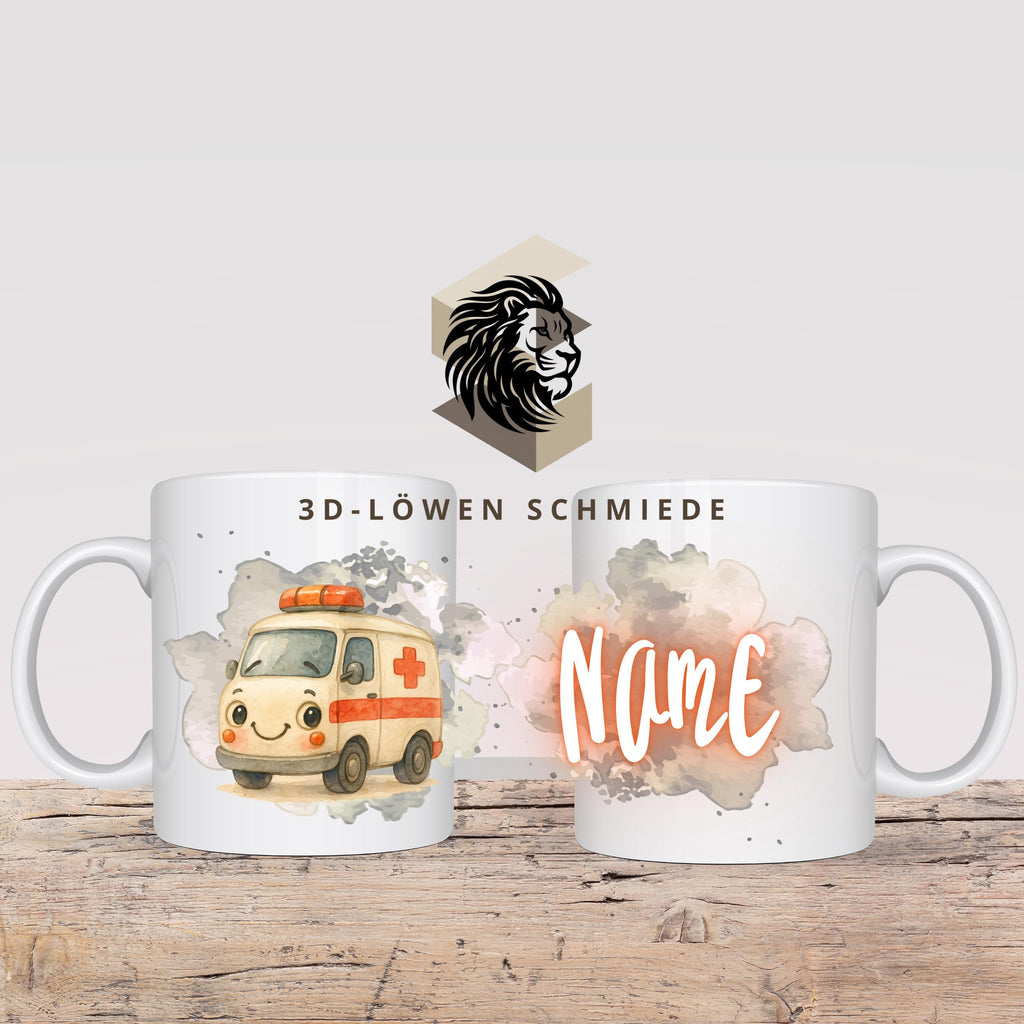 Personalisierte Tasse „Krankenwagen“ mit Name  Geschenkidee für Geburtstag, Weihnachten, Kollegen und Familie