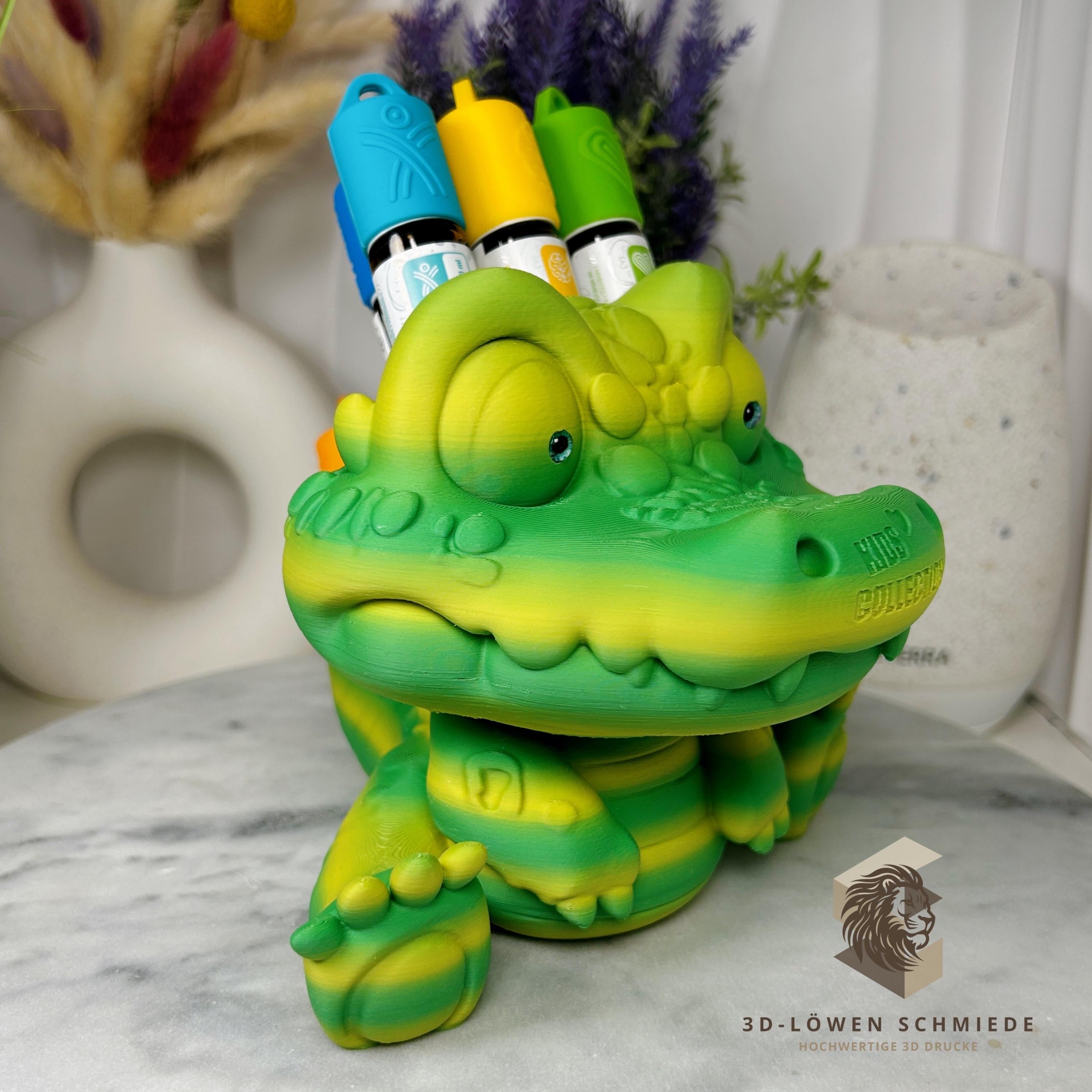 doTERRA Aufsteller KidsCollection „Krokodil, Schnappi“ für Ätherische Öle Platz für 7x 10ml Roll On - Deko - Geschenk - Aufbewahrung