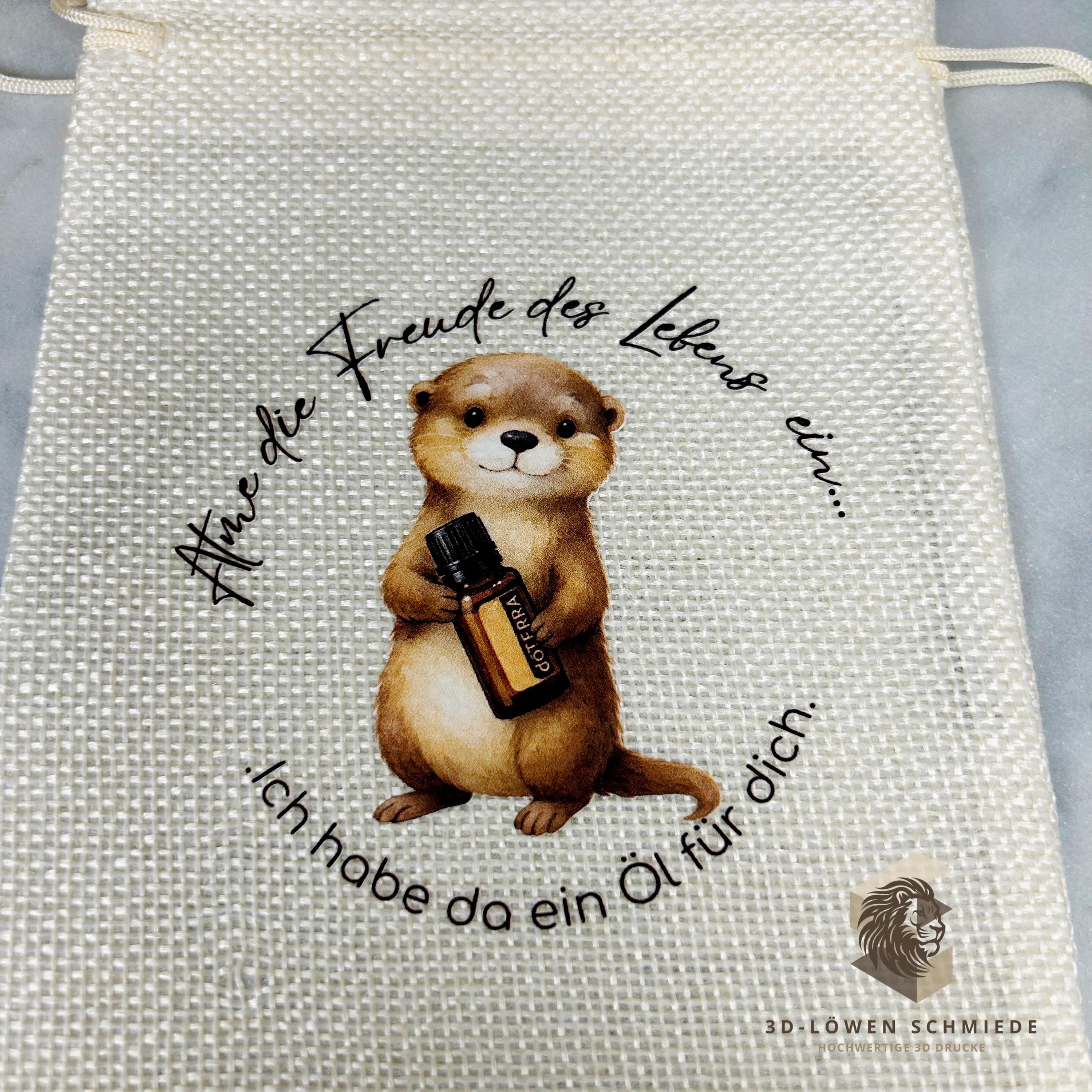Baumwollbeutel mit Otter Motiv. Geschenkbeutel für ätherische Öle, Aromatherapie, Aufbewahrungsbeutel Natur, Kosmetikbeutel, Stoffbeutel,