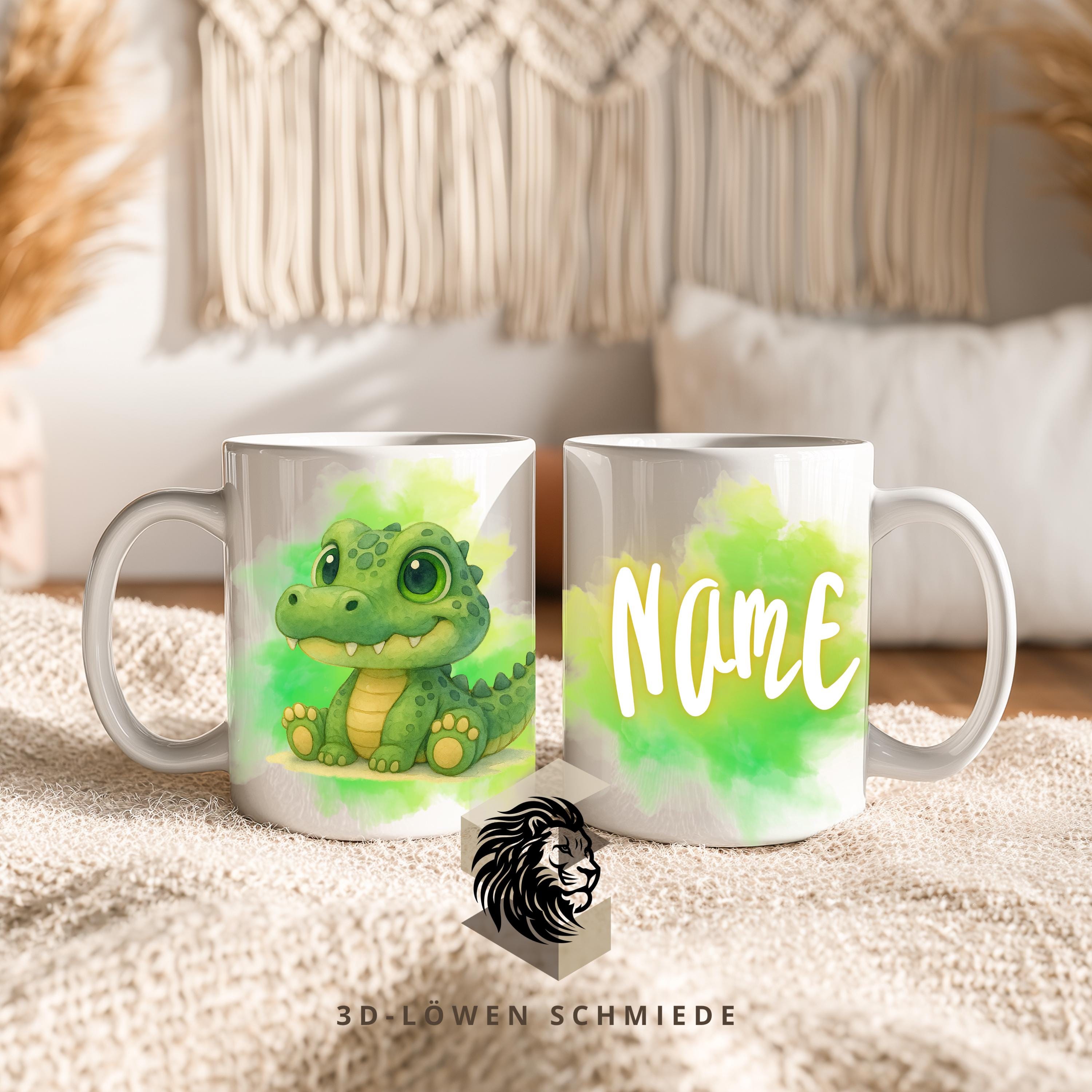 Personalisierte Tasse mit Krokodil aus unserer KidsCollection, personalisierbarer Name, tolle Geschenkidee für Kinder
