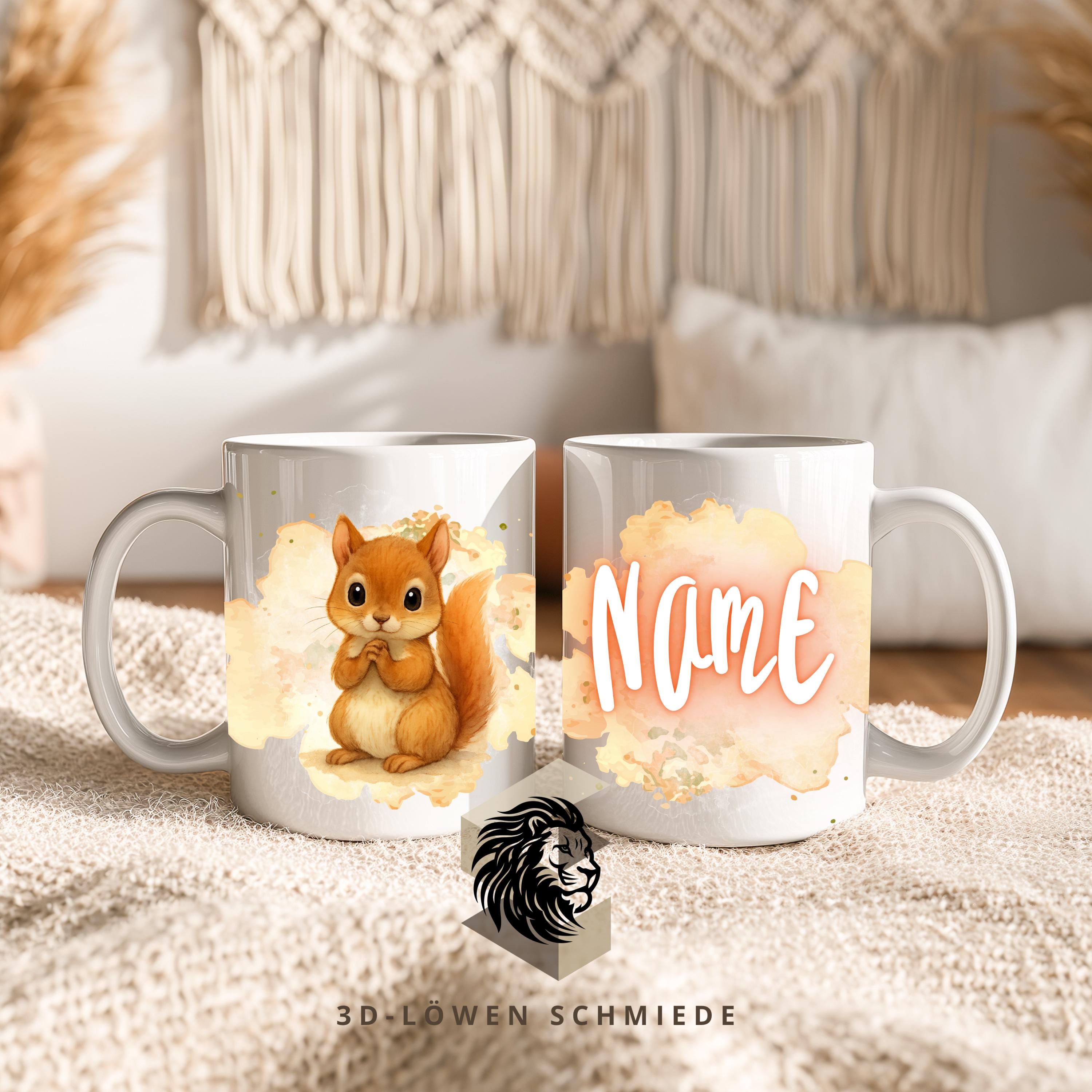 Personalisierte Tasse „Eichhörnchen“ mit Name Geschenkidee für Geburtstag, Weihnachten, Kollegen und Familie