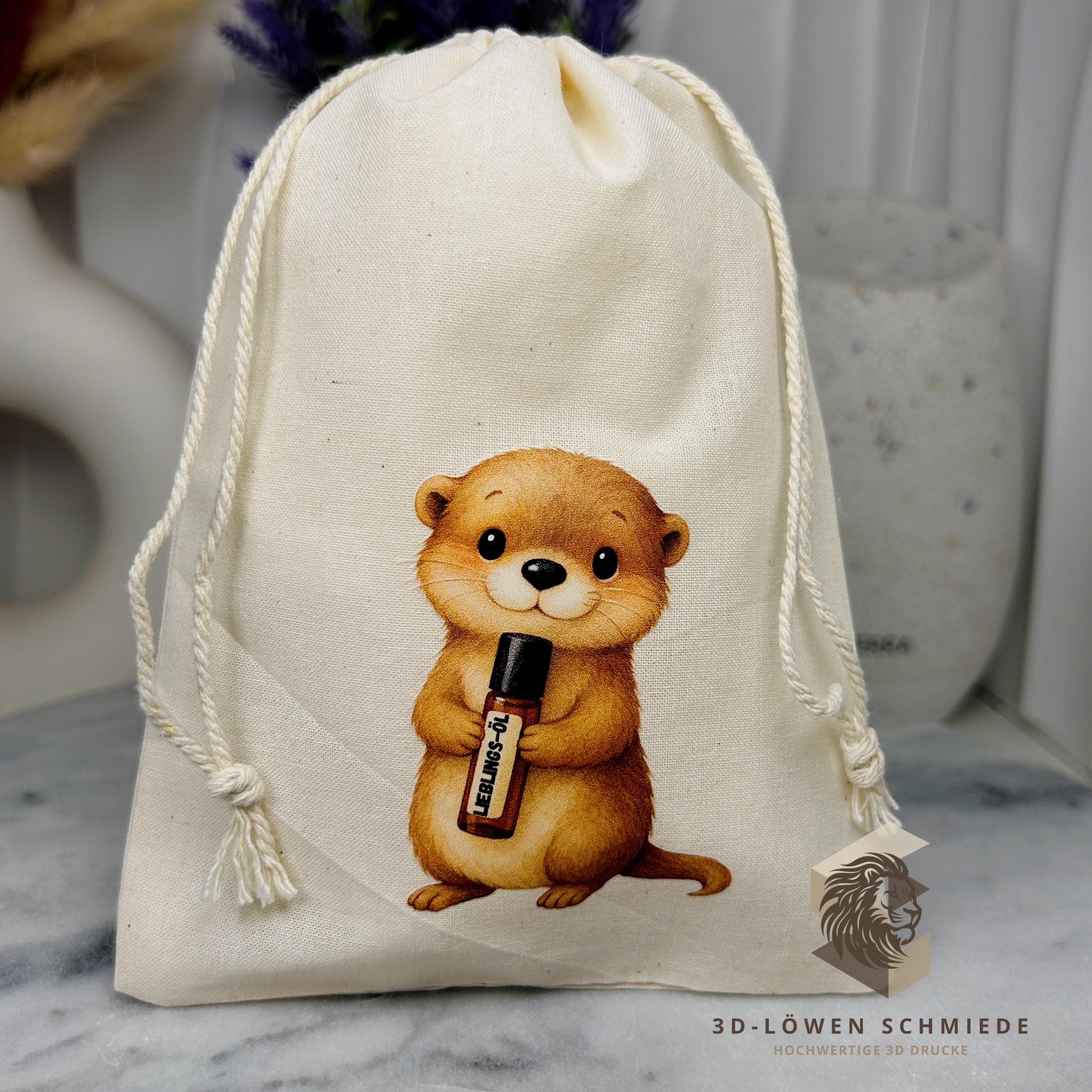 Baumwollbeutel mit Otter Motiv. Geschenkbeutel für ätherische Öle, Aromatherapie, Aufbewahrungsbeutel Natur, Kosmetikbeutel, Stoffbeutel,