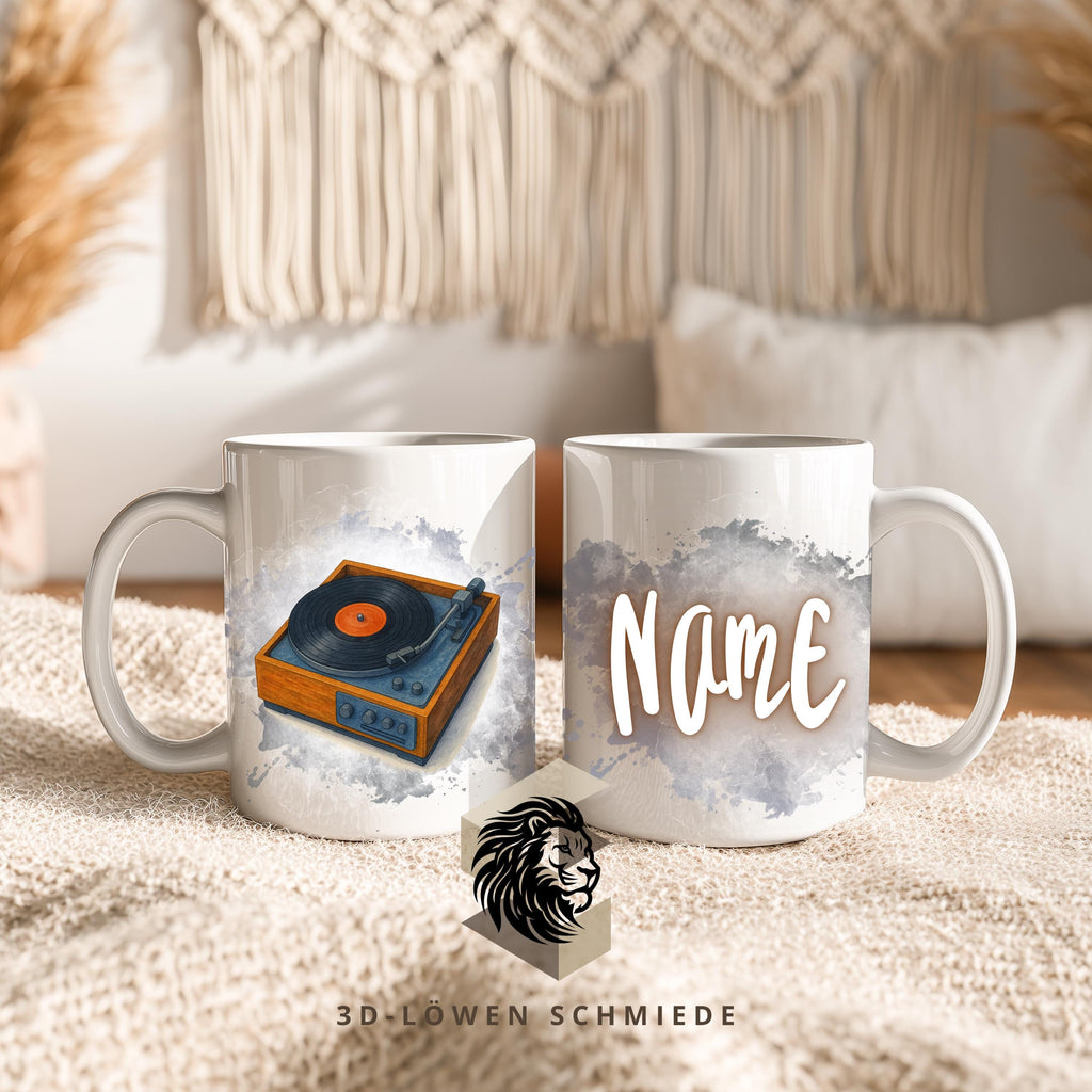 Tasse Personalisierte Retro Plattenspieler mit Name  Geschenkidee für Geburtstag, Weihnachten, Kollegen und Familie