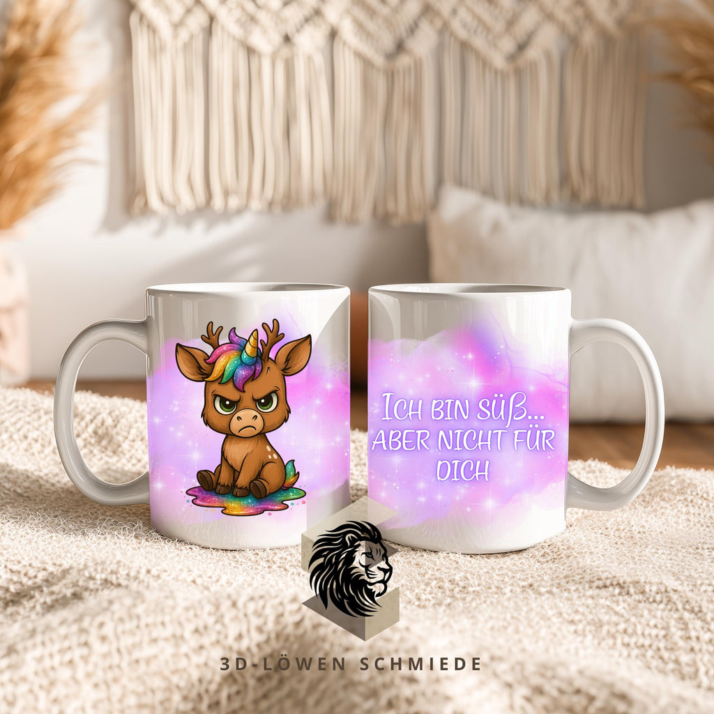 Tasse lustig Hirsch Reh – Spruchtasse „Ich bin süß… aber nicht für dich“ – personalisierte Kaffeetasse mit Name oder ohne – Geschenk Idee