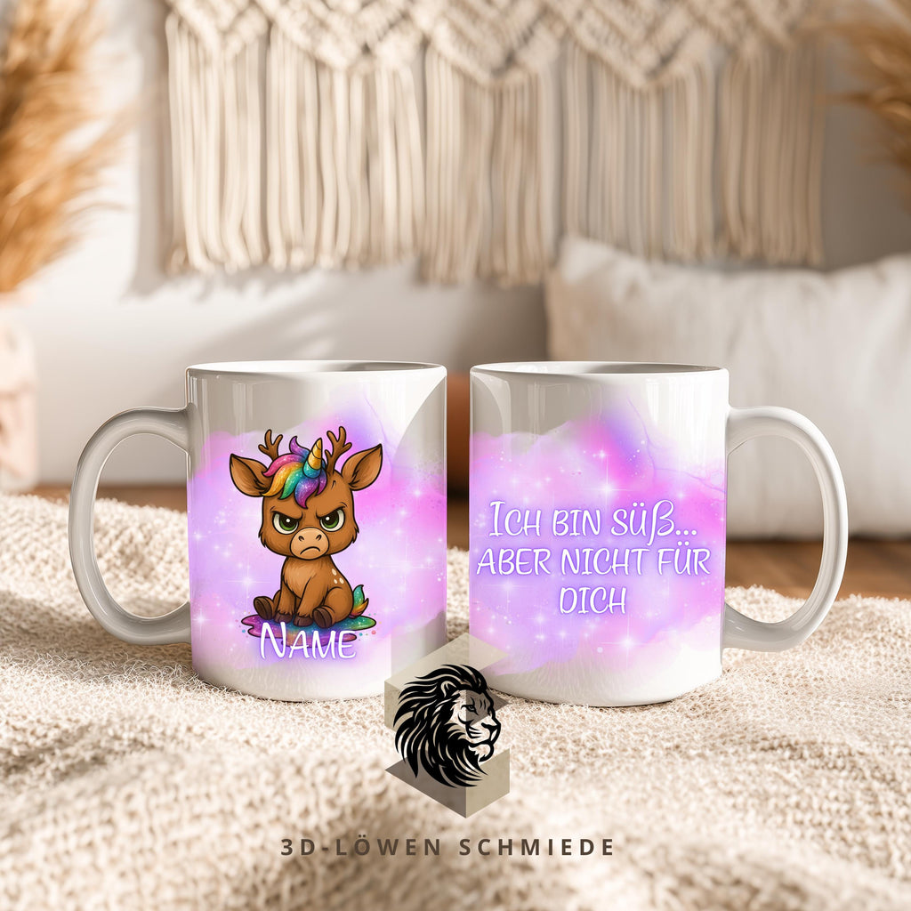 Tasse lustig Hirsch Reh – Spruchtasse „Ich bin süß… aber nicht für dich“ – personalisierte Kaffeetasse mit Name oder ohne – Geschenk Idee