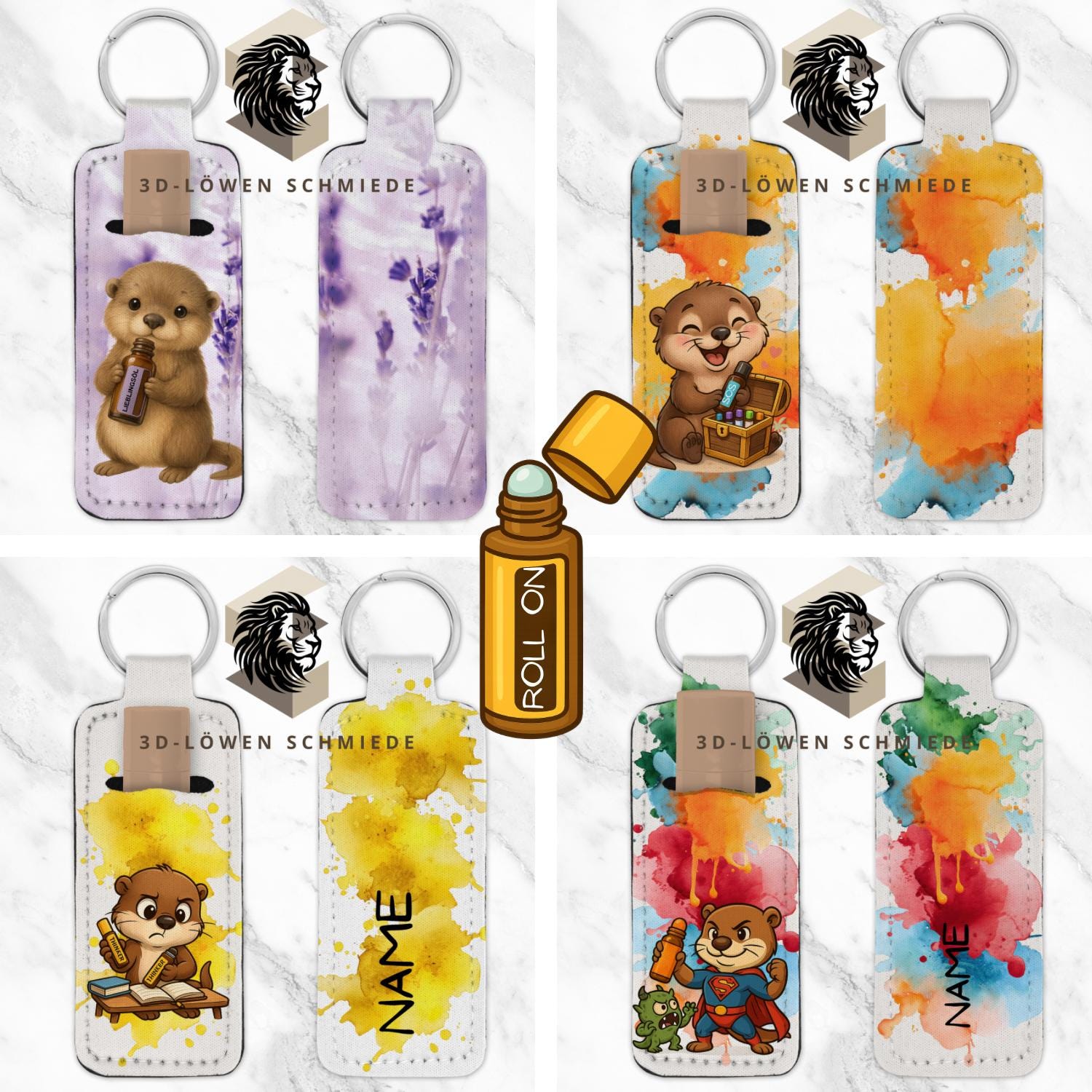 doterra Schlüsselanhänger 10ml Roll On Hülle, Schlüssel Anhänger mit süßen Motiven personalisierbar mit Namen Geschenkidee, Aromaöl Tasche