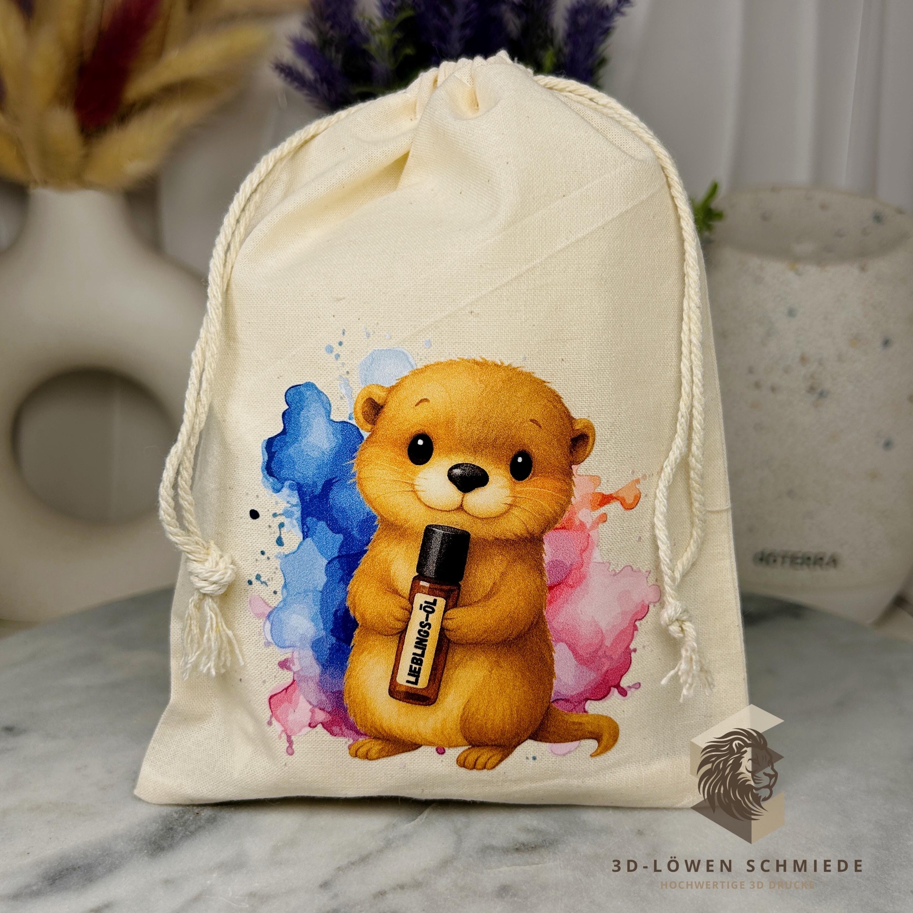 Baumwollbeutel mit Otter Motiv. Geschenkbeutel für ätherische Öle, Aromatherapie, Aufbewahrungsbeutel Natur, Kosmetikbeutel, Stoffbeutel