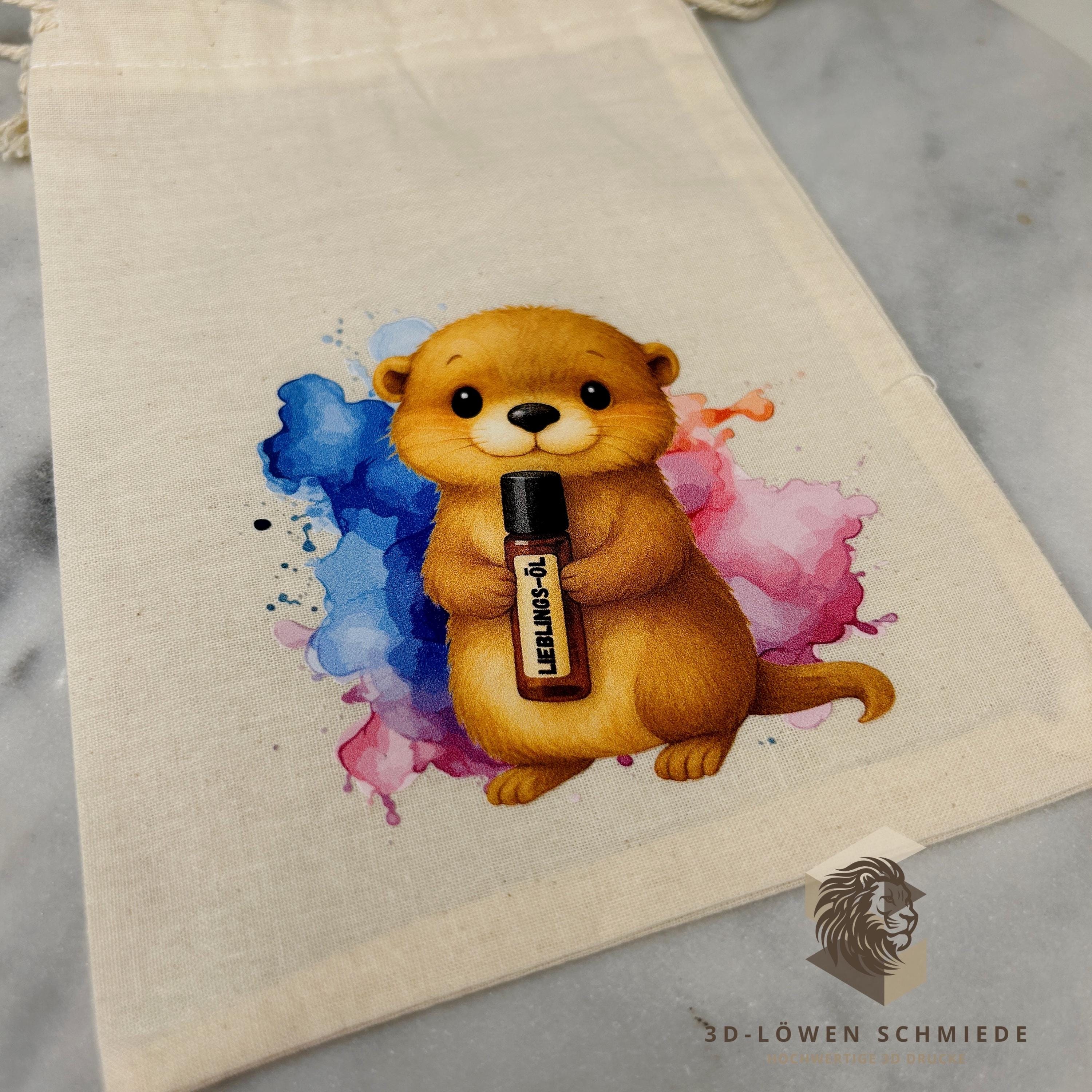 Baumwollbeutel mit Otter Motiv. Geschenkbeutel für ätherische Öle, Aromatherapie, Aufbewahrungsbeutel Natur, Kosmetikbeutel, Stoffbeutel