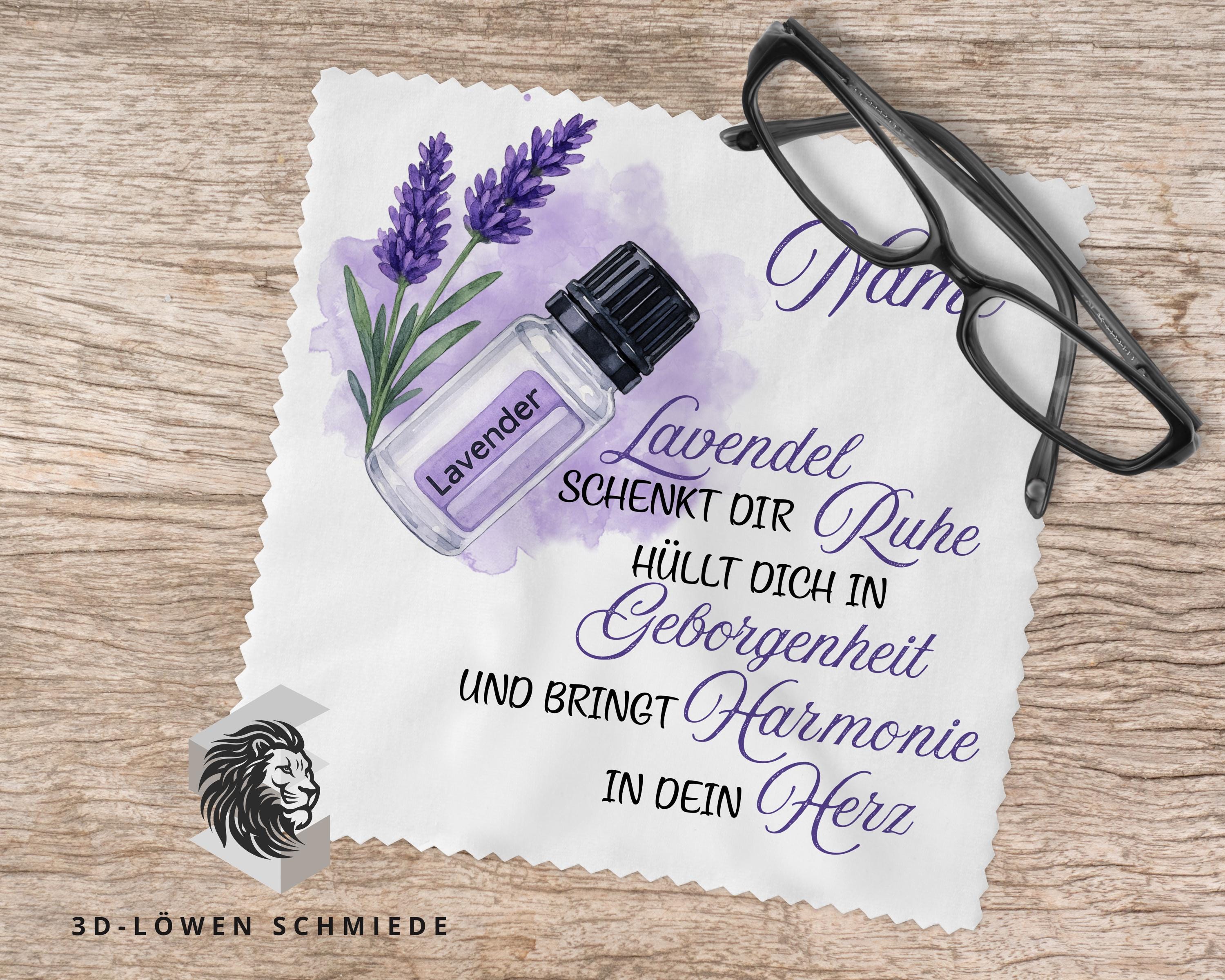 Brillenputztuch 14x14 cm Lavendel Mikrofaser mit Spruch personalisiert mit Name oder neutral
